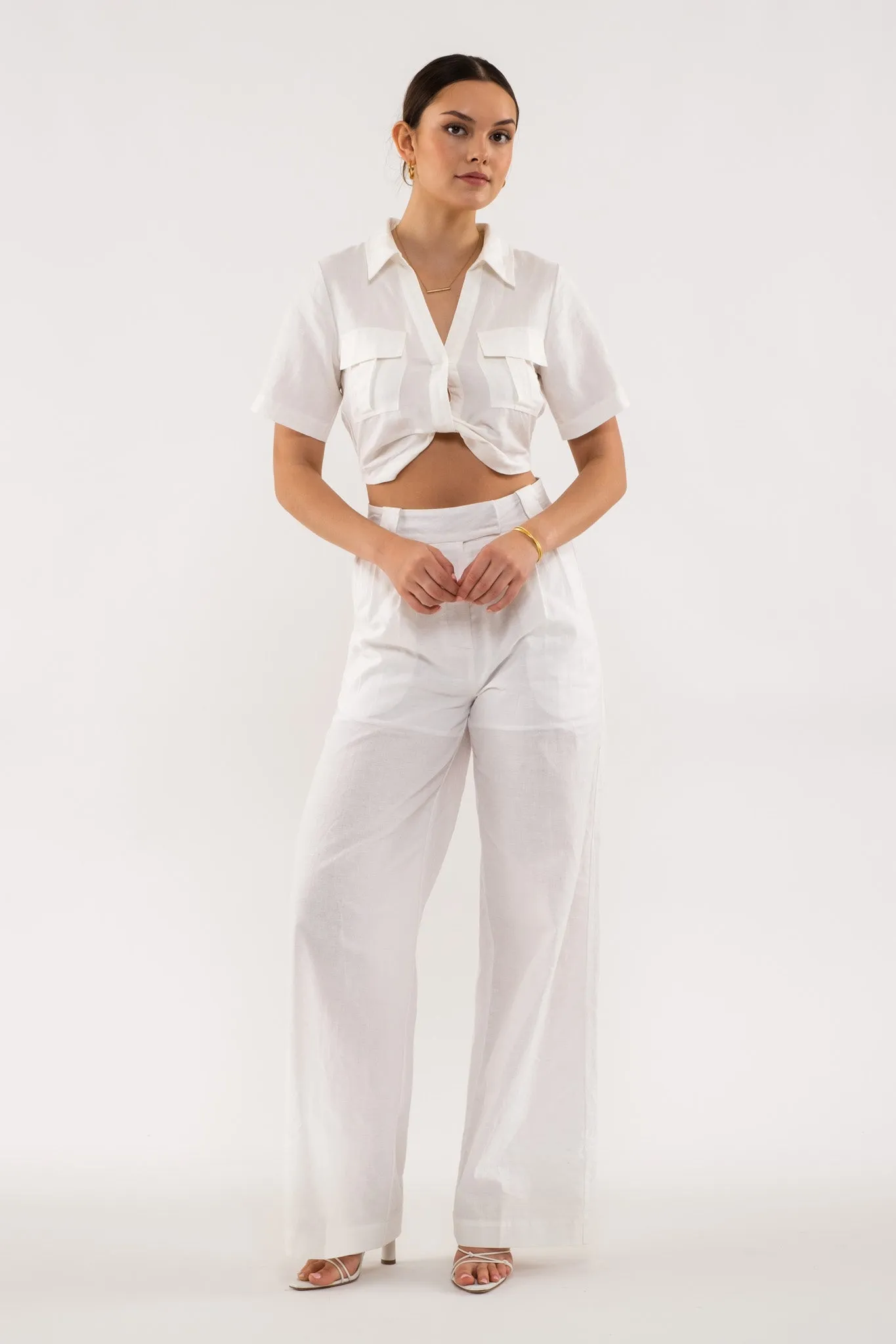 TWIST FRONT LINEN CROP TOP sold by Blu Pepper product image thumbnail 5