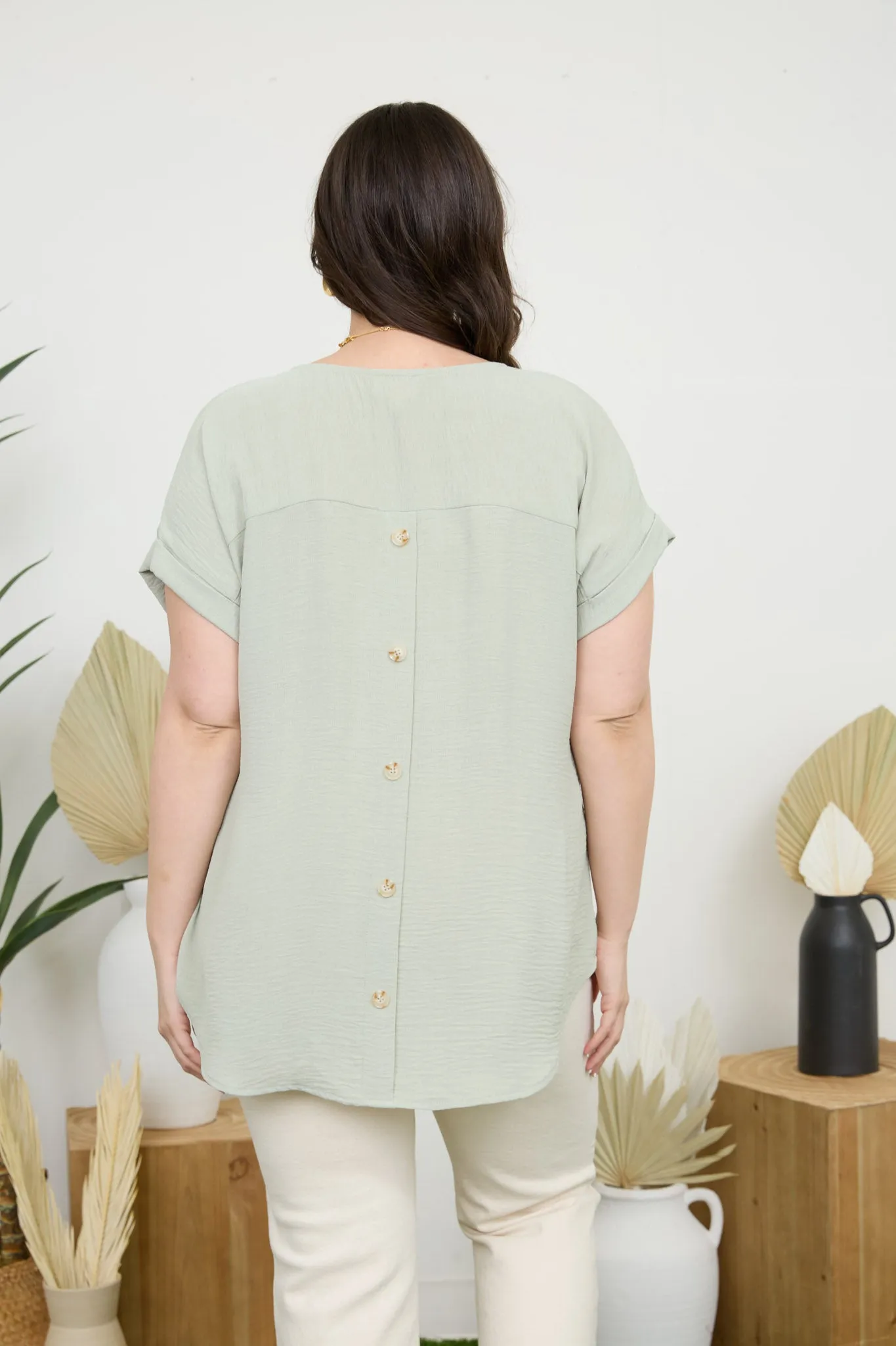 PLUS SPLIT NECK BACK BUTTON SHORT FOLD SLEEVE TOP sold by Blu Pepper product image thumbnail 2