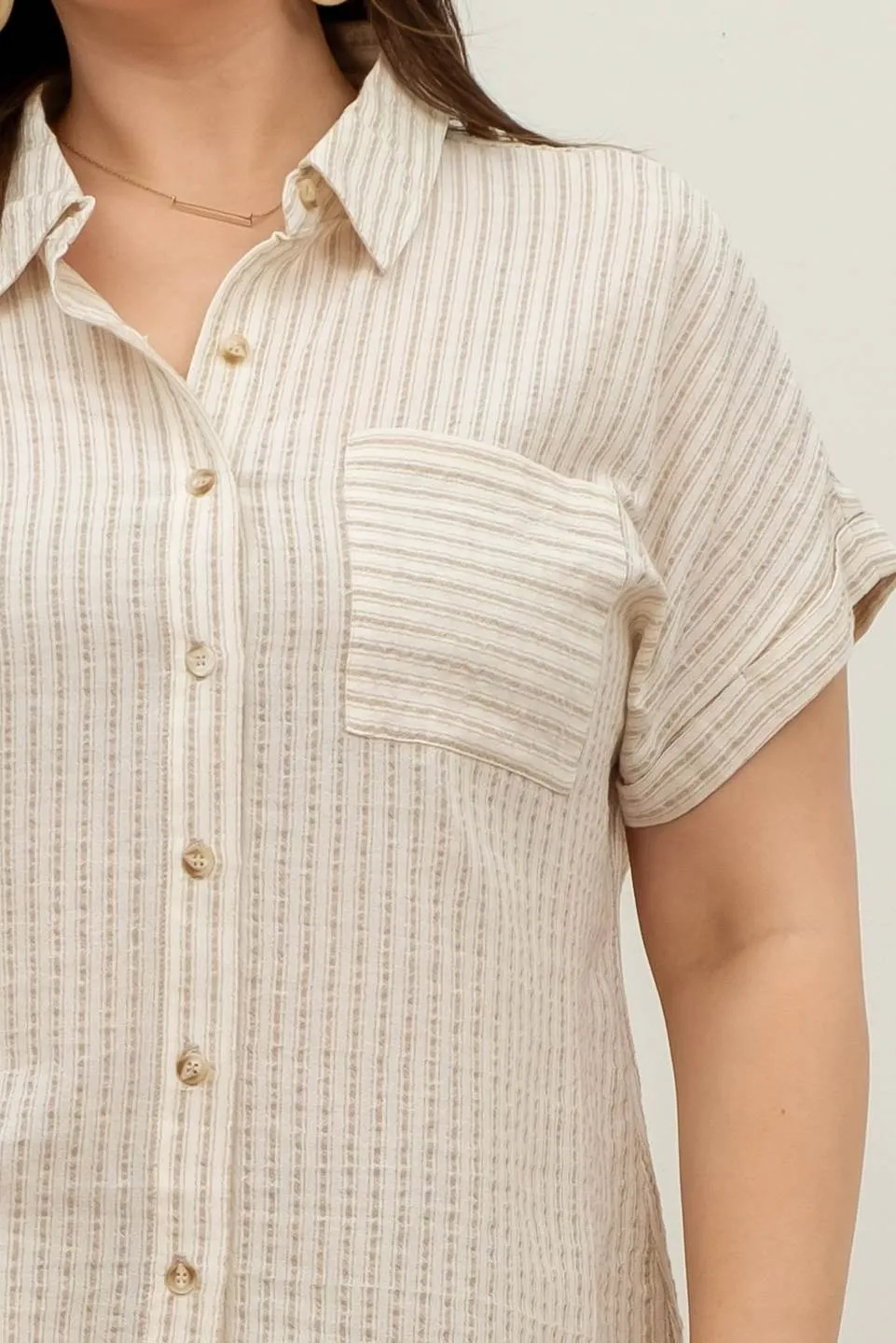 PLUS STRIPE COLLARED SHORT SLEEVE LINEN SHIRT sold by Blu Pepper product image thumbnail 4