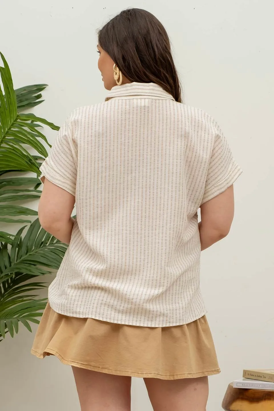 PLUS STRIPE COLLARED SHORT SLEEVE LINEN SHIRT sold by Blu Pepper product image thumbnail 2