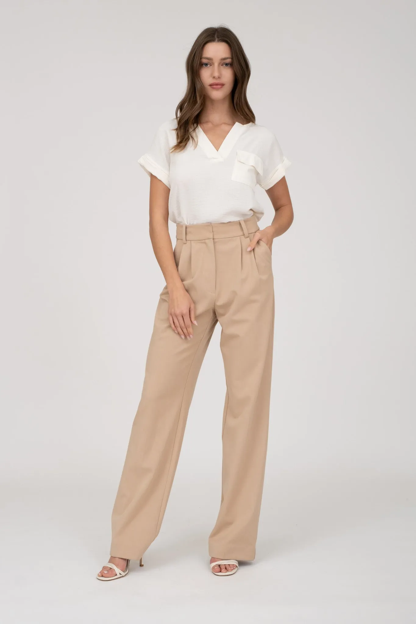 SPLIT NECK BACK BUTTON SHORT FOLD SLEEVE BLOUSE sold by Blu Pepper product image thumbnail 5