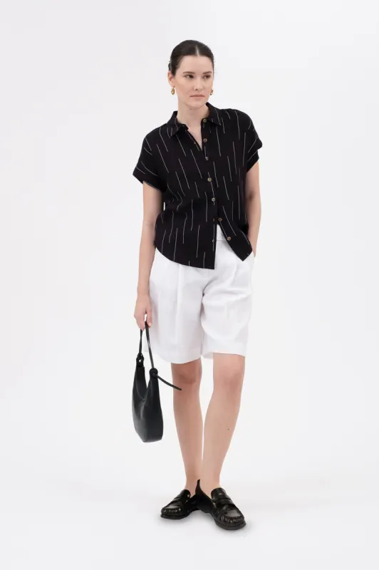 LINE PRINT SHORT SLEEVE COLLARED BUTTON DOWN SHIRT sold by Blu Pepper