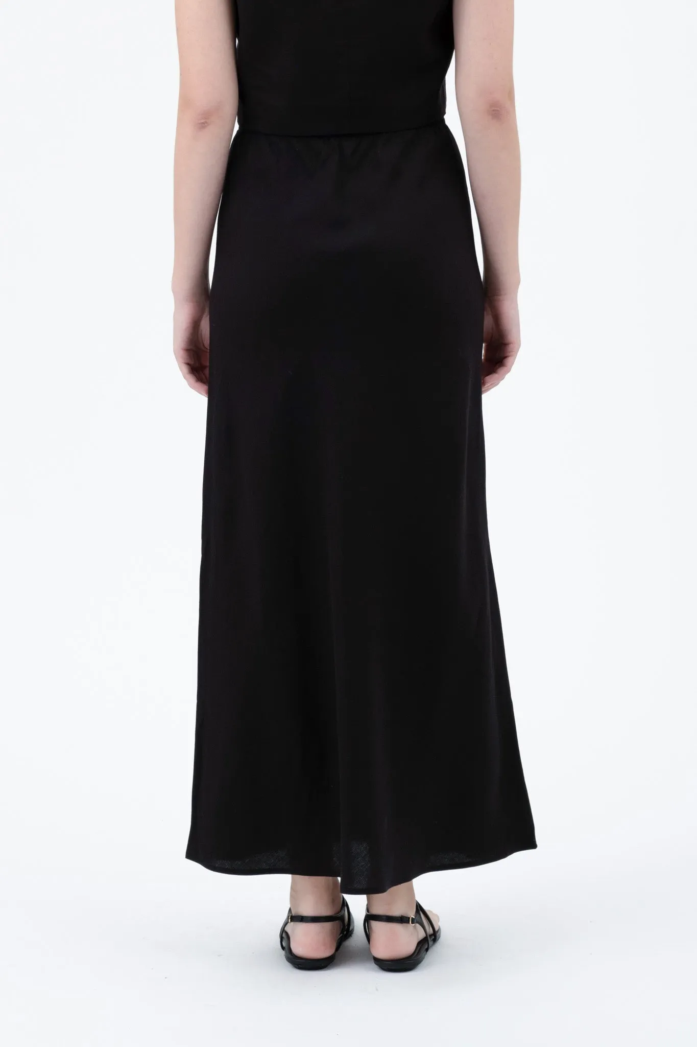 SOLID HIGH WAIST FRONT TIE LINEN MIDI SKIRT sold by Blu Pepper product image thumbnail 5