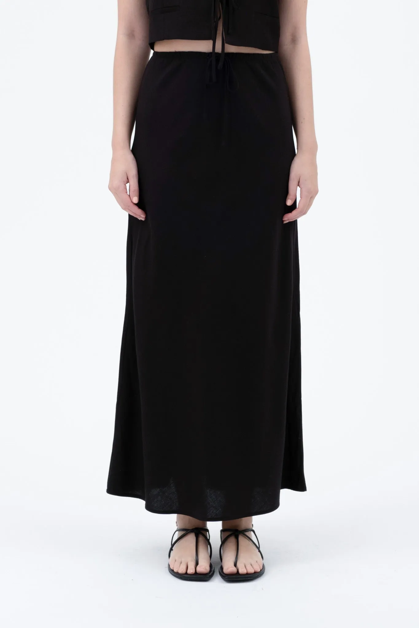 SOLID HIGH WAIST FRONT TIE LINEN MIDI SKIRT sold by Blu Pepper product image thumbnail 4