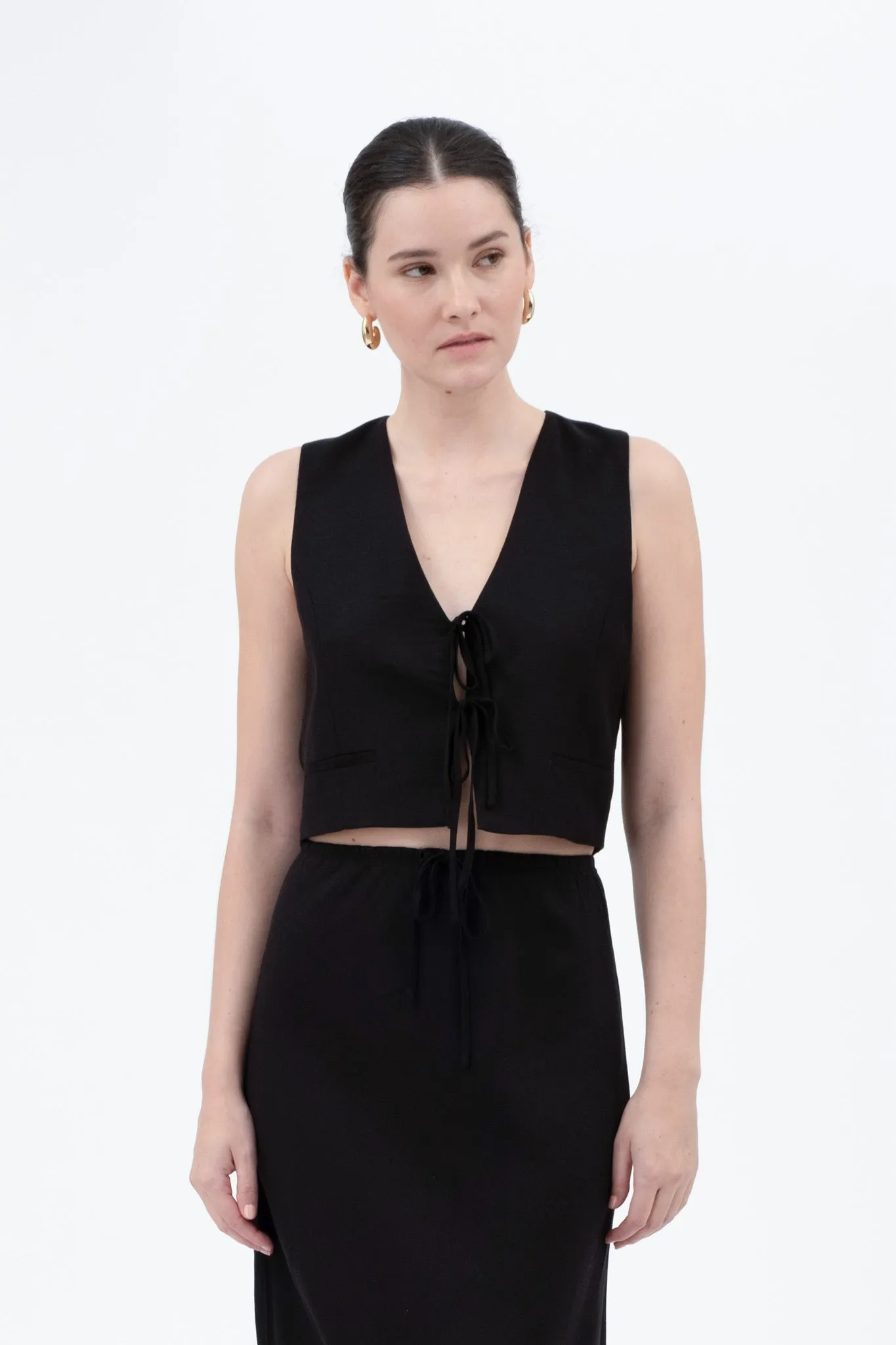 V NECK FRONT TIE CROPPED VEST sold by Blu Pepper product image thumbnail 4