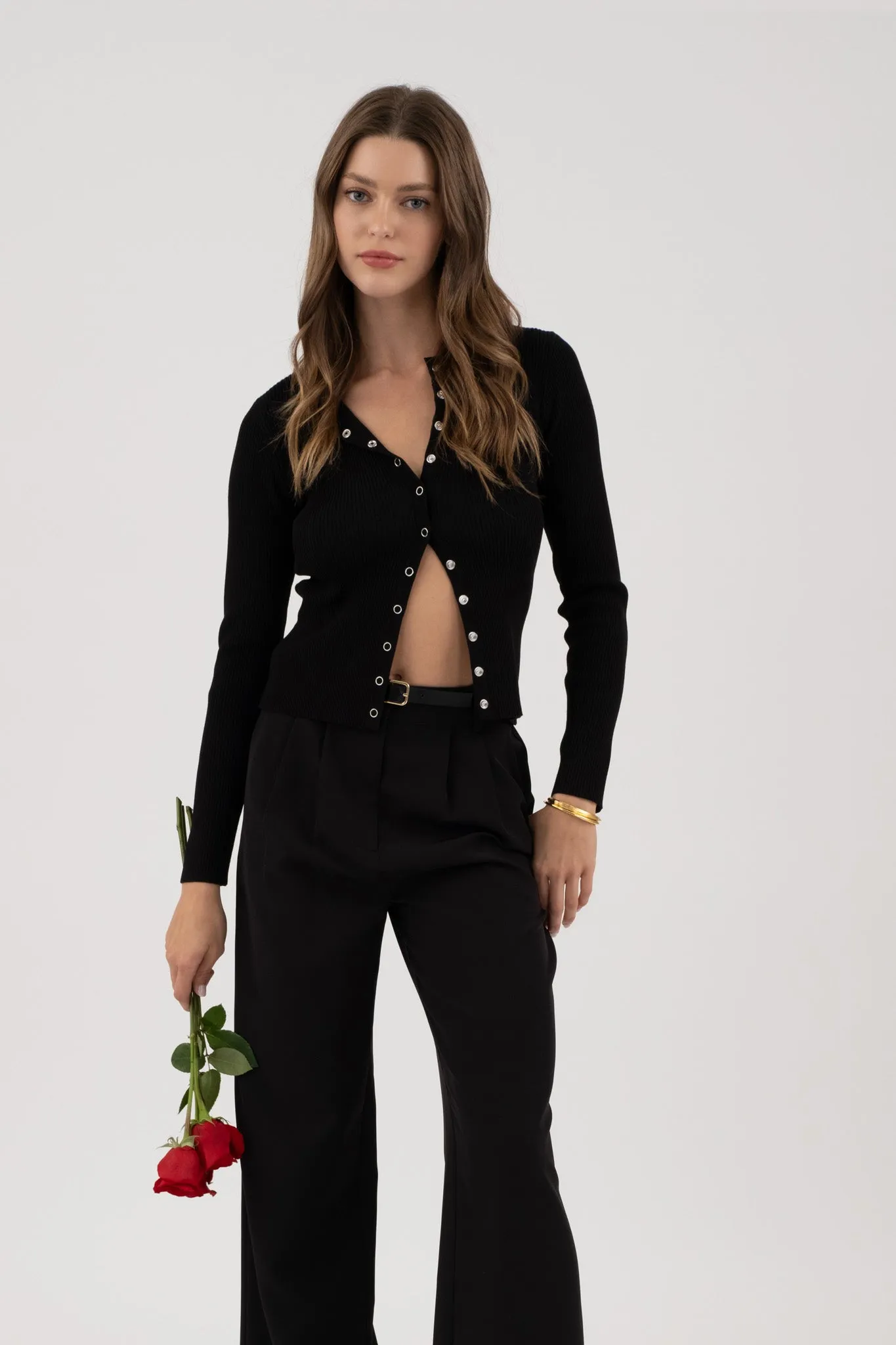 SNAP BUTTON DOWN ROUND NECK KNIT CARDIGAN sold by Blu Pepper product image thumbnail 4