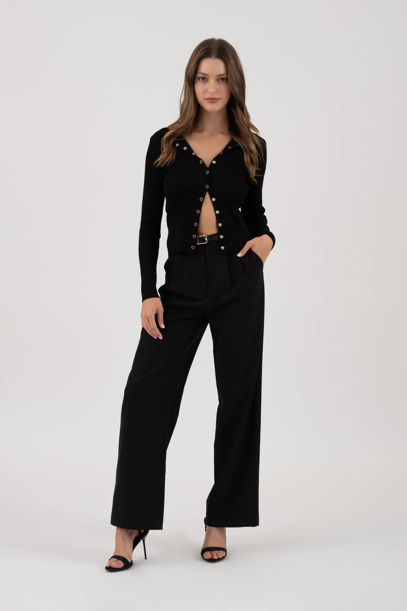 SNAP BUTTON DOWN ROUND NECK KNIT CARDIGAN sold by Blu Pepper product image thumbnail 5