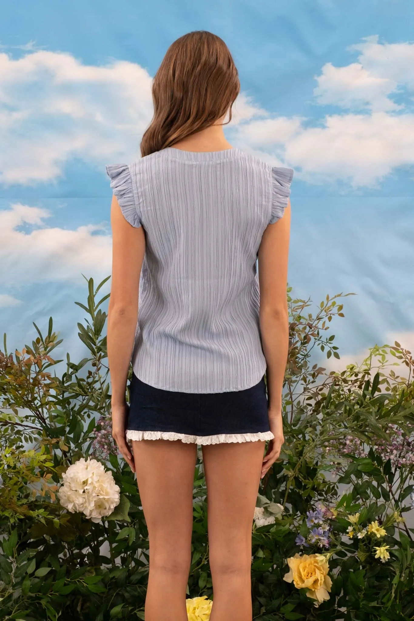 MULTICOLOR LINE LACE TRIM CRINKLE BLOUSE sold by Blu Pepper product image thumbnail 2