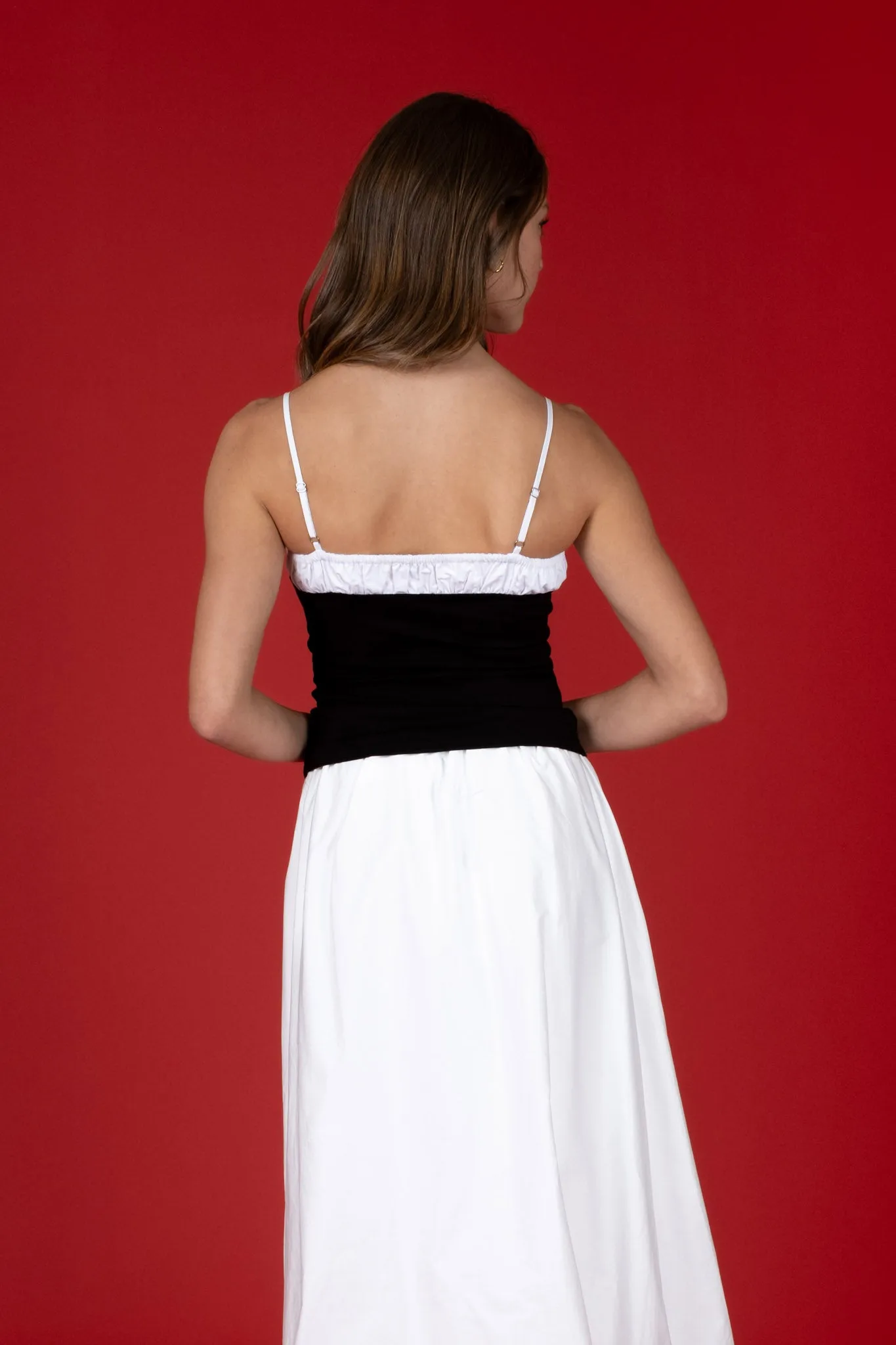 MIXED MEDIA FRONT TIE SLEEVELESS KNIT CROP TOP sold by Blu Pepper product image thumbnail 2