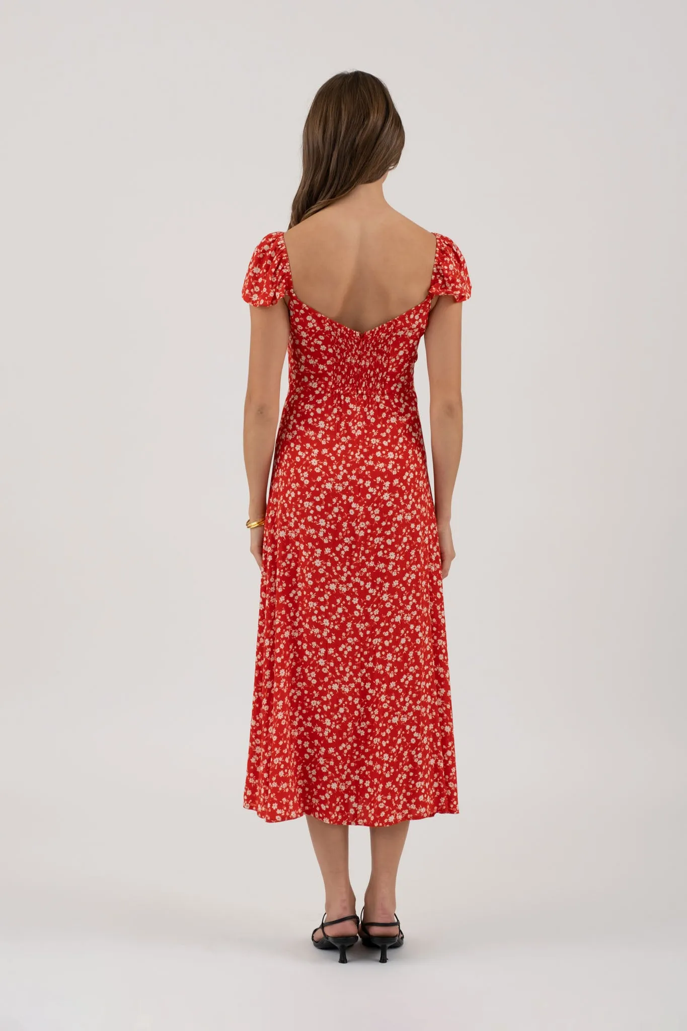 FLORAL SHORT SLEEVE FRONT SLIT MIDI DRESS sold by Blu Pepper product image thumbnail 2