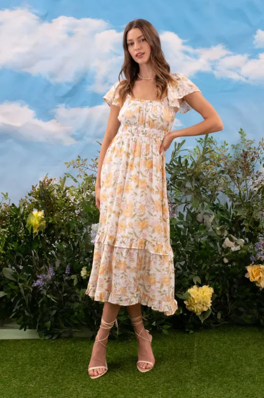 PLUS FLORAL SHORT SLEEVE RUFFLE DETAIL MIDI DRESS (PRE-ORDER) sold by Blu Pepper