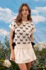 BOW PATTERN SHORT SLEEVE SIDE TIE KNIT PULLOVER sold by Blu Pepper