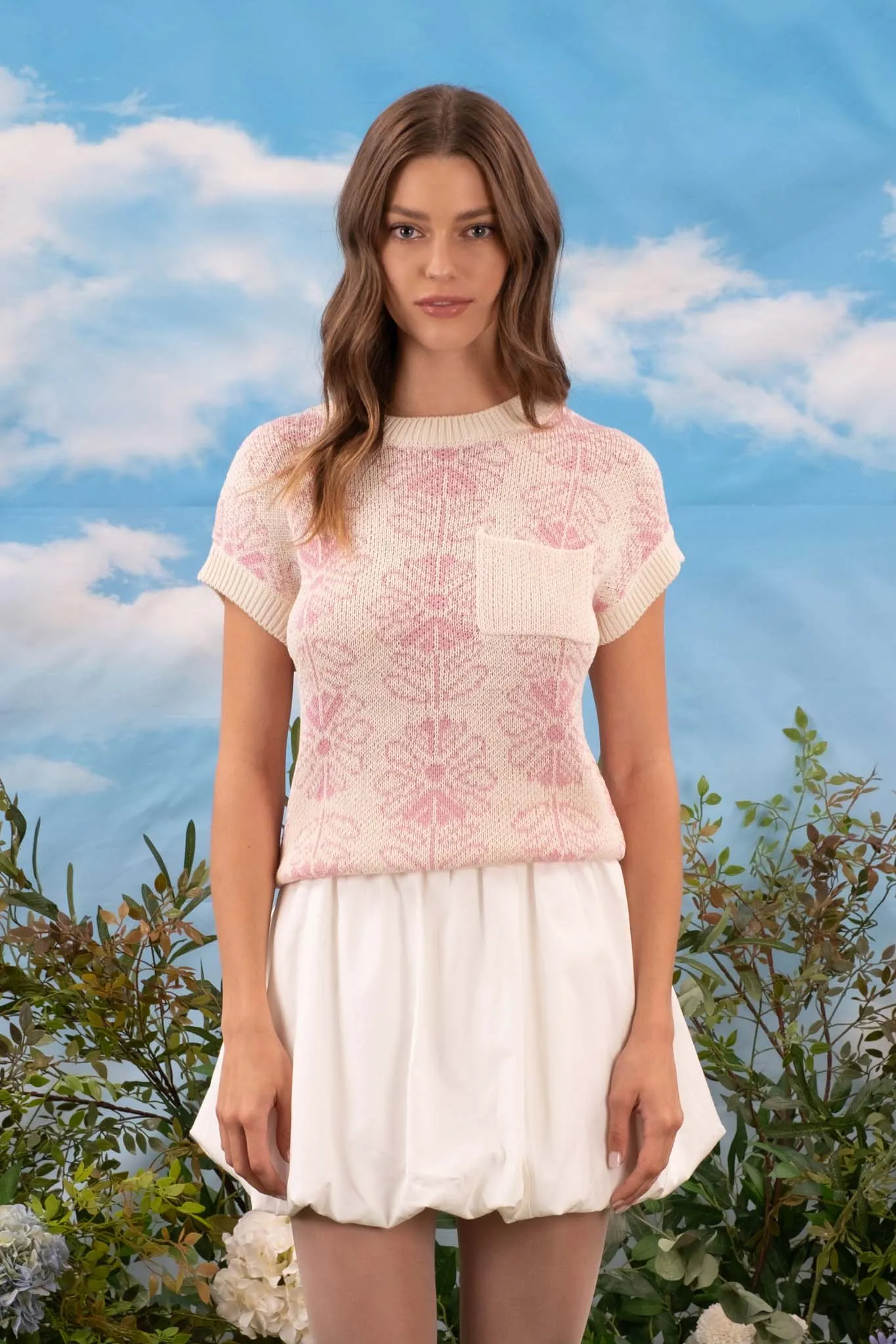 FLORAL CREW NECK SLEEVELESS KNIT PULLOVER sold by Blu Pepper product image thumbnail 3