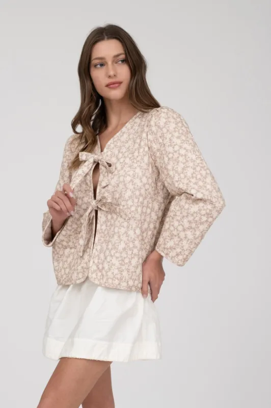 FLORAL PATTERN FRONT TIE JACKET sold by Blu Pepper