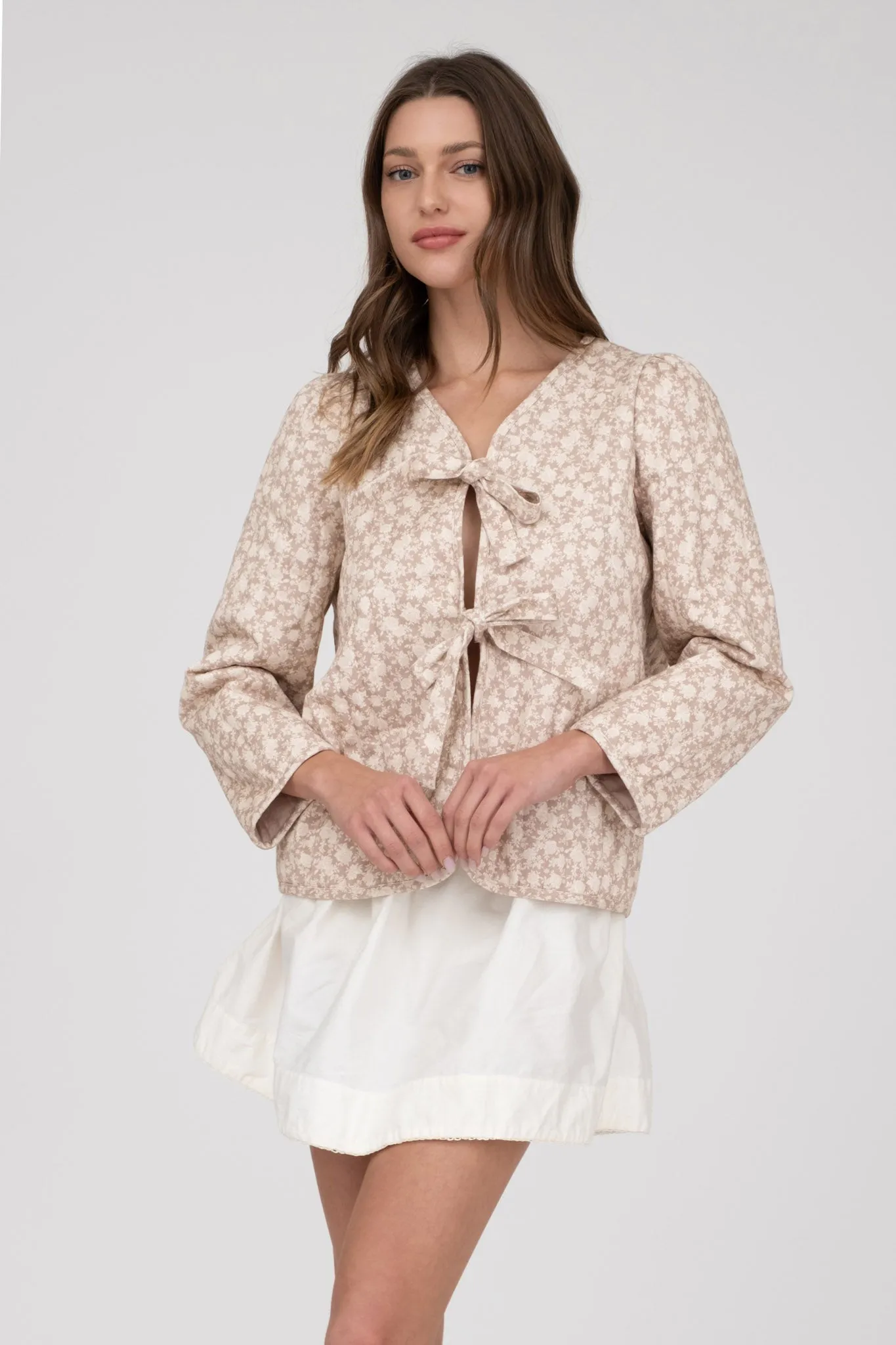 FLORAL PATTERN FRONT TIE JACKET sold by Blu Pepper product image thumbnail 3