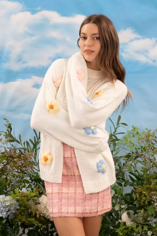CROCHET FLOWER OPEN FRONT KNIT CARDIGAN sold by Blu Pepper