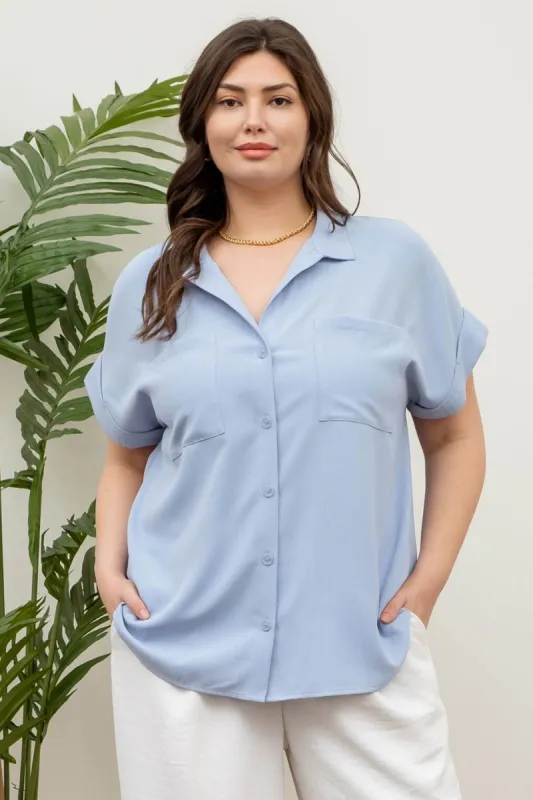 PLUS SHORT FOLD SLEEVE BUTTON DOWN SHIRT made by Blu Pepper