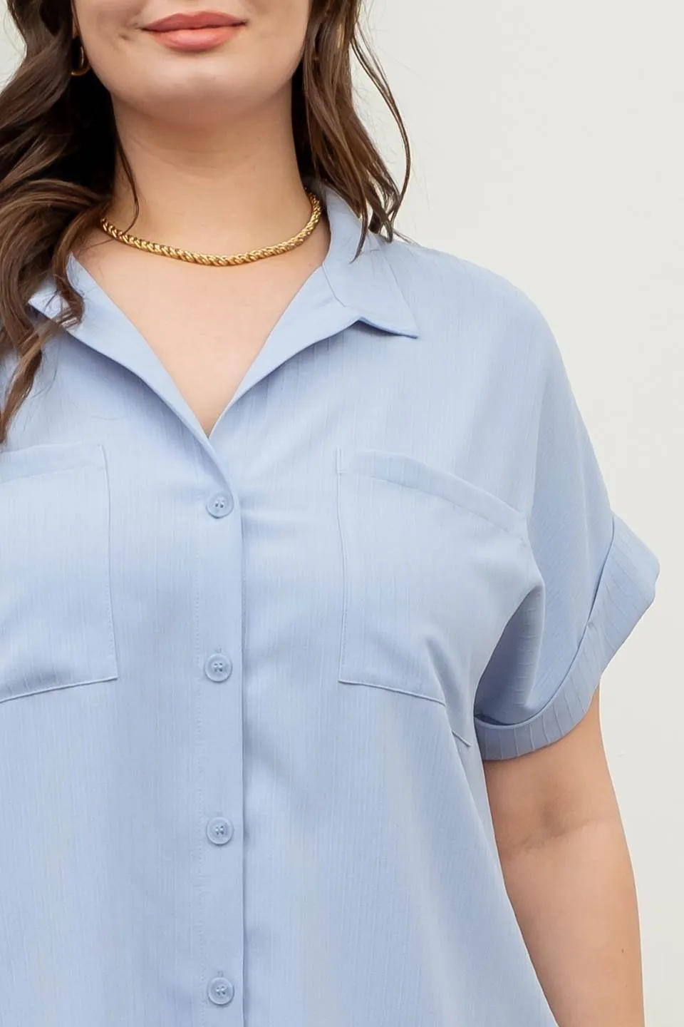 PLUS SHORT FOLD SLEEVE BUTTON DOWN SHIRT sold by Blu Pepper product image thumbnail 4