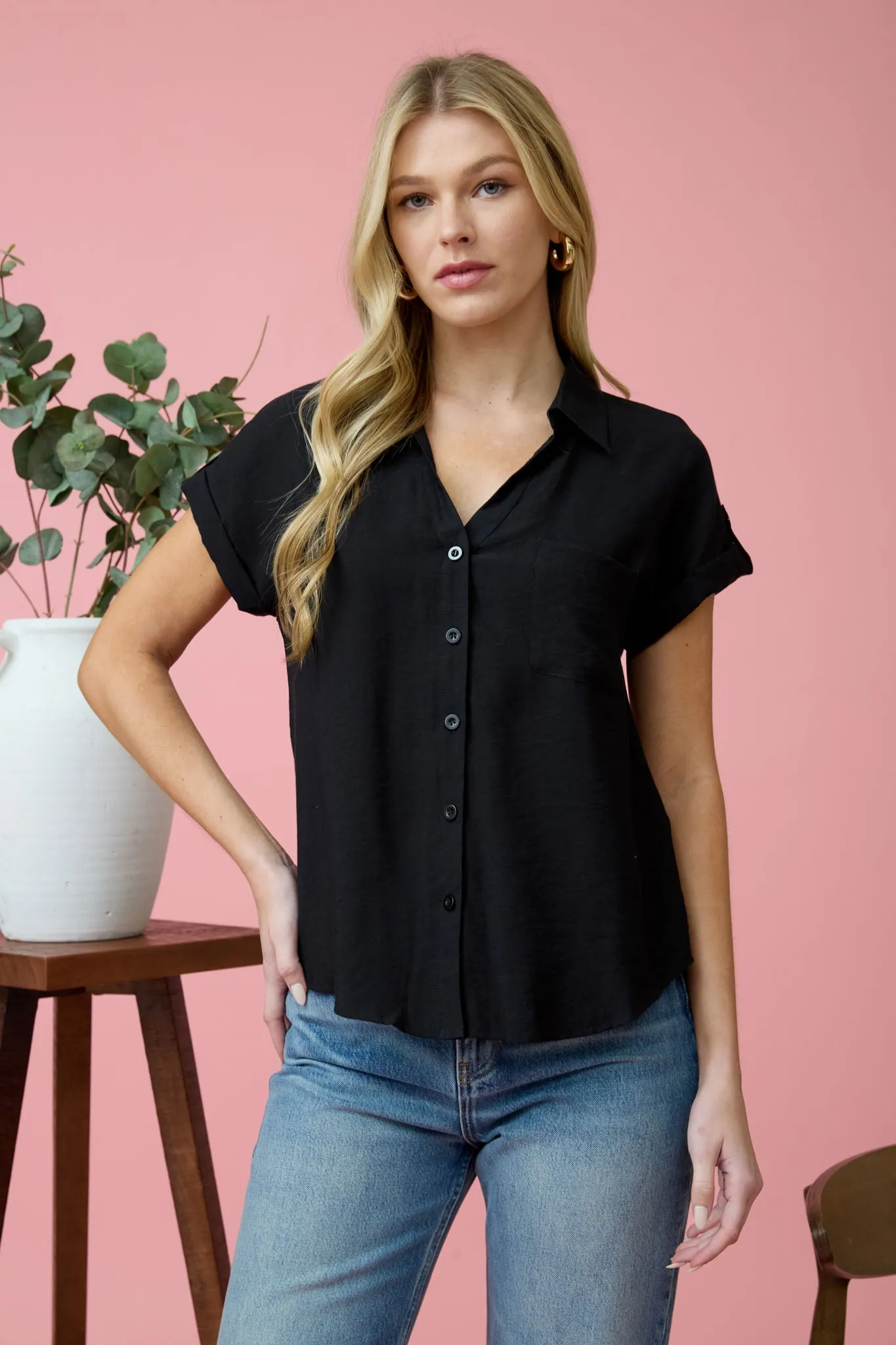 SHORT TAB SLEEVE BUTTON DOWN SHIRT sold by Blu Pepper product image thumbnail 4