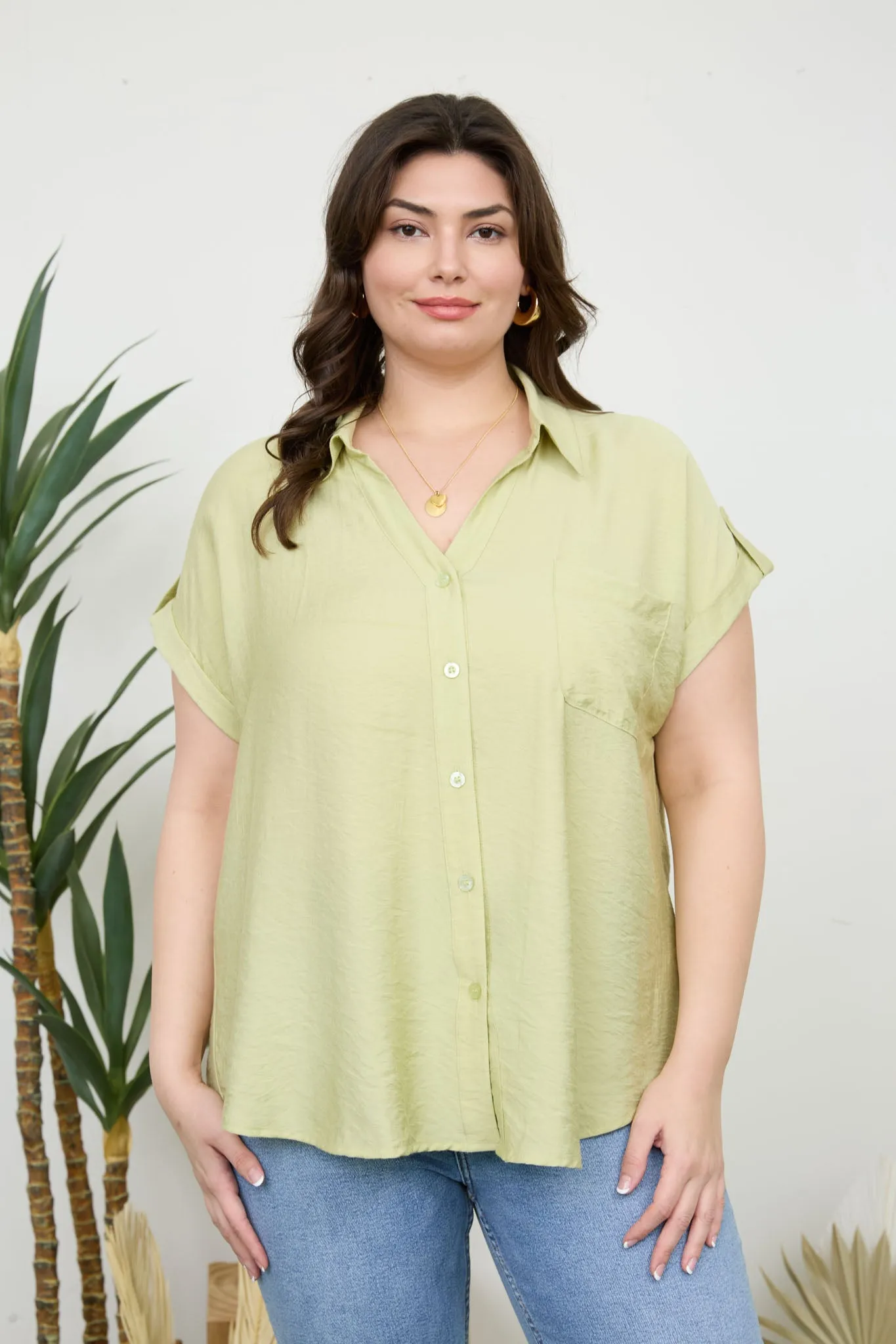 PLUS SHORT TAB SLEEVE BUTTON DOWN SHIRT sold by Blu Pepper product image thumbnail 4