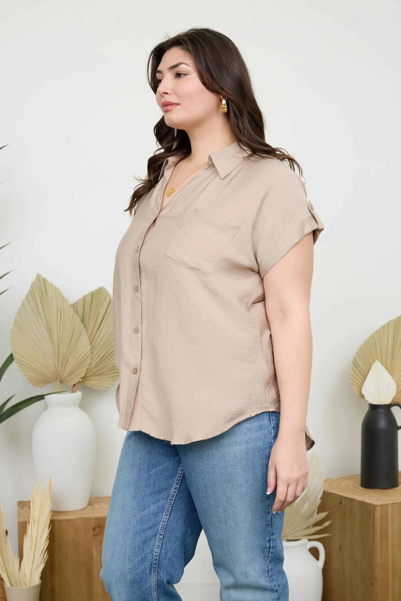 PLUS SHORT TAB SLEEVE BUTTON DOWN SHIRT sold by Blu Pepper product image thumbnail 3