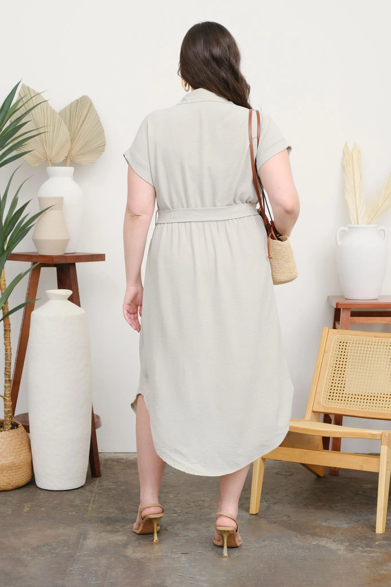 PLUS COLLARED BUTTON DOWN BELTED MIDI DRESS sold by Blu Pepper product image thumbnail 2