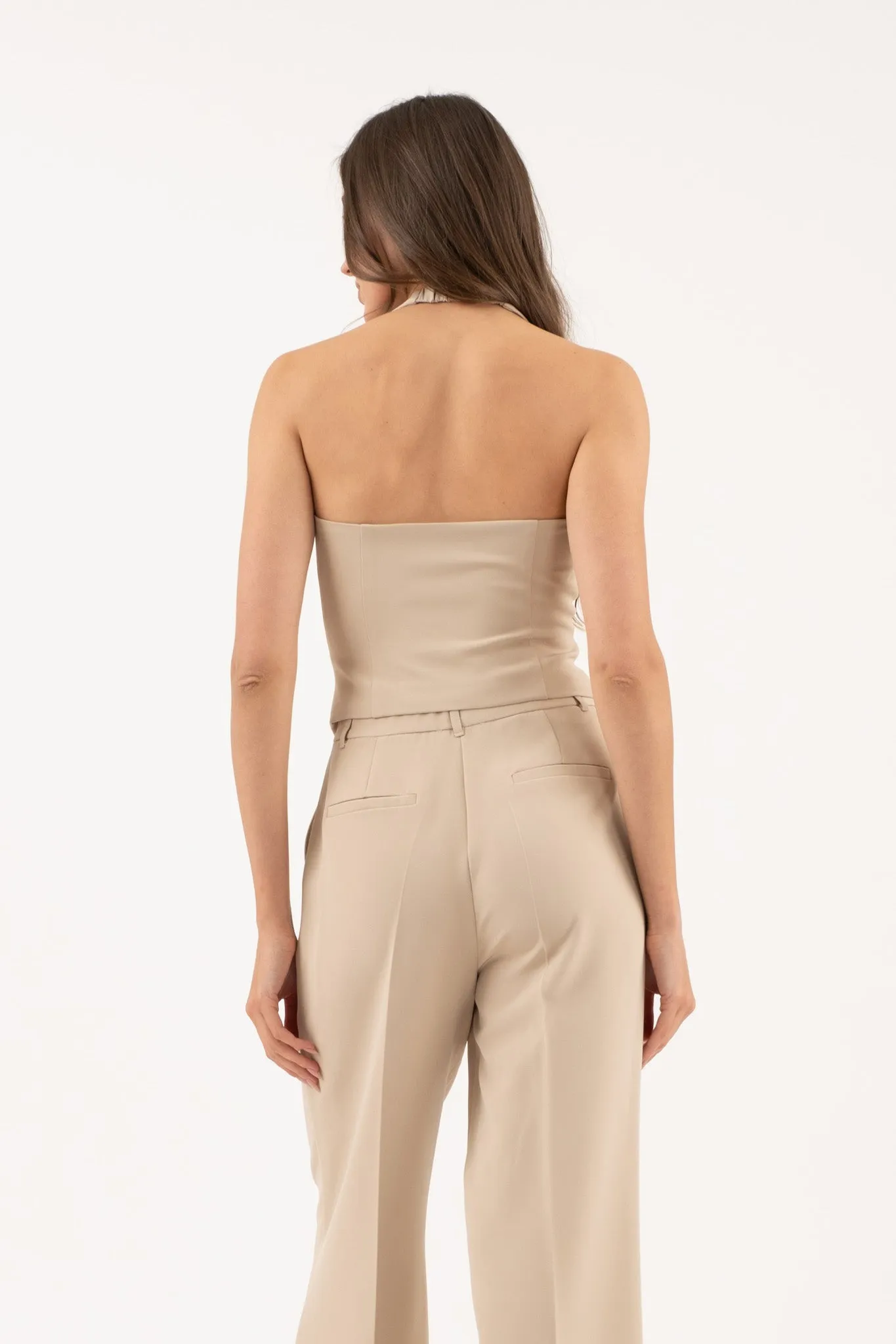 HALTER V NECK BUTTON DOWN OPEN BACK VEST sold by Blu Pepper product image thumbnail 2