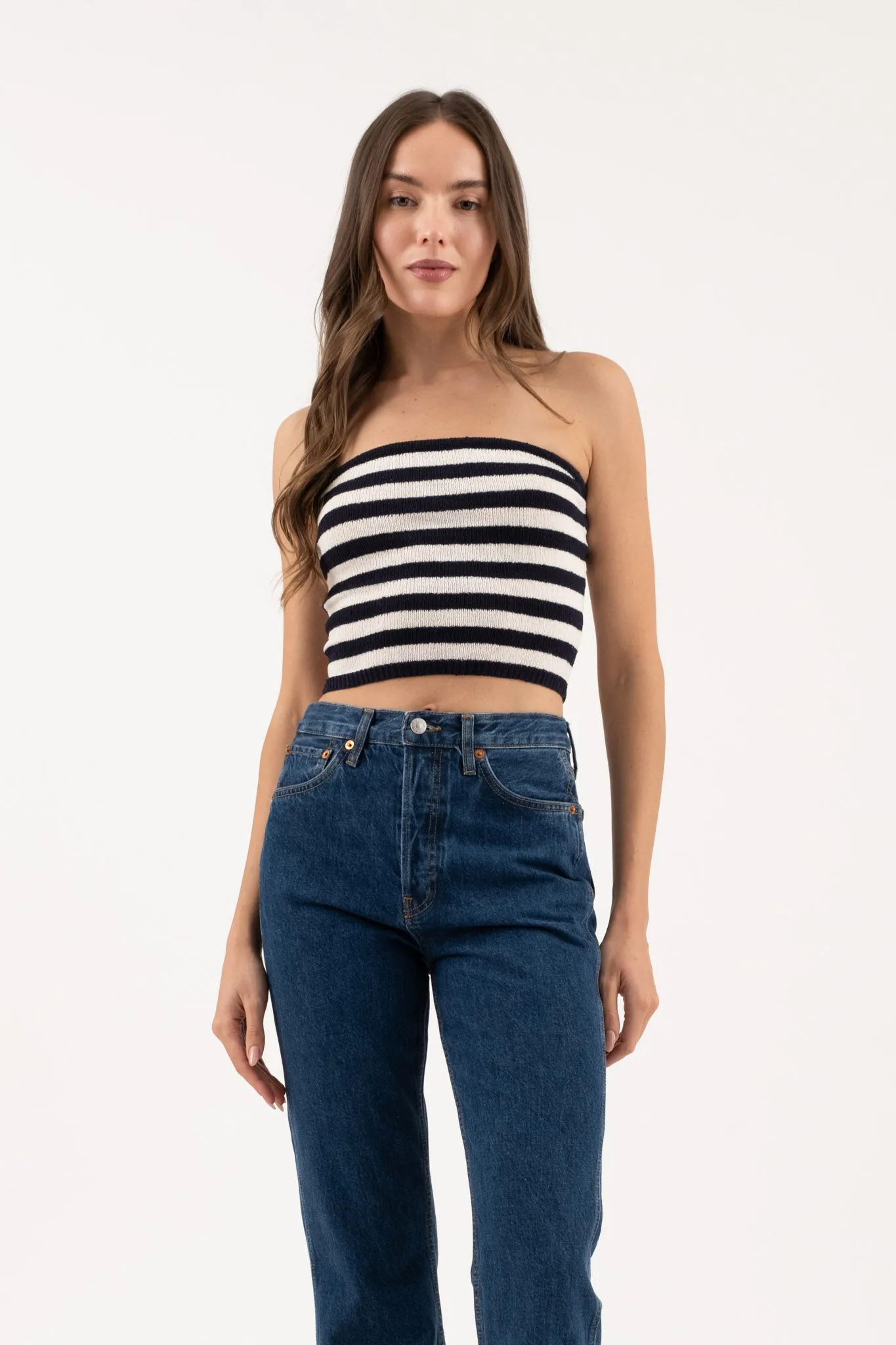 STRIPE STRAPLESS SWEATER KNIT TUBE TOP sold by Blu Pepper product image thumbnail 4