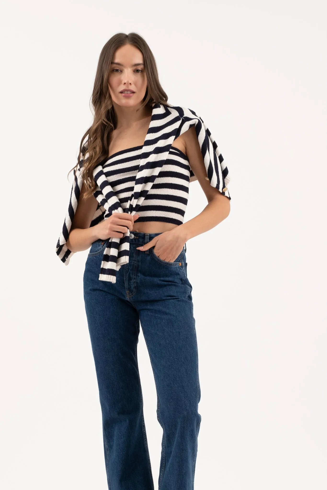 STRIPE STRAPLESS SWEATER KNIT TUBE TOP sold by Blu Pepper product image thumbnail 5