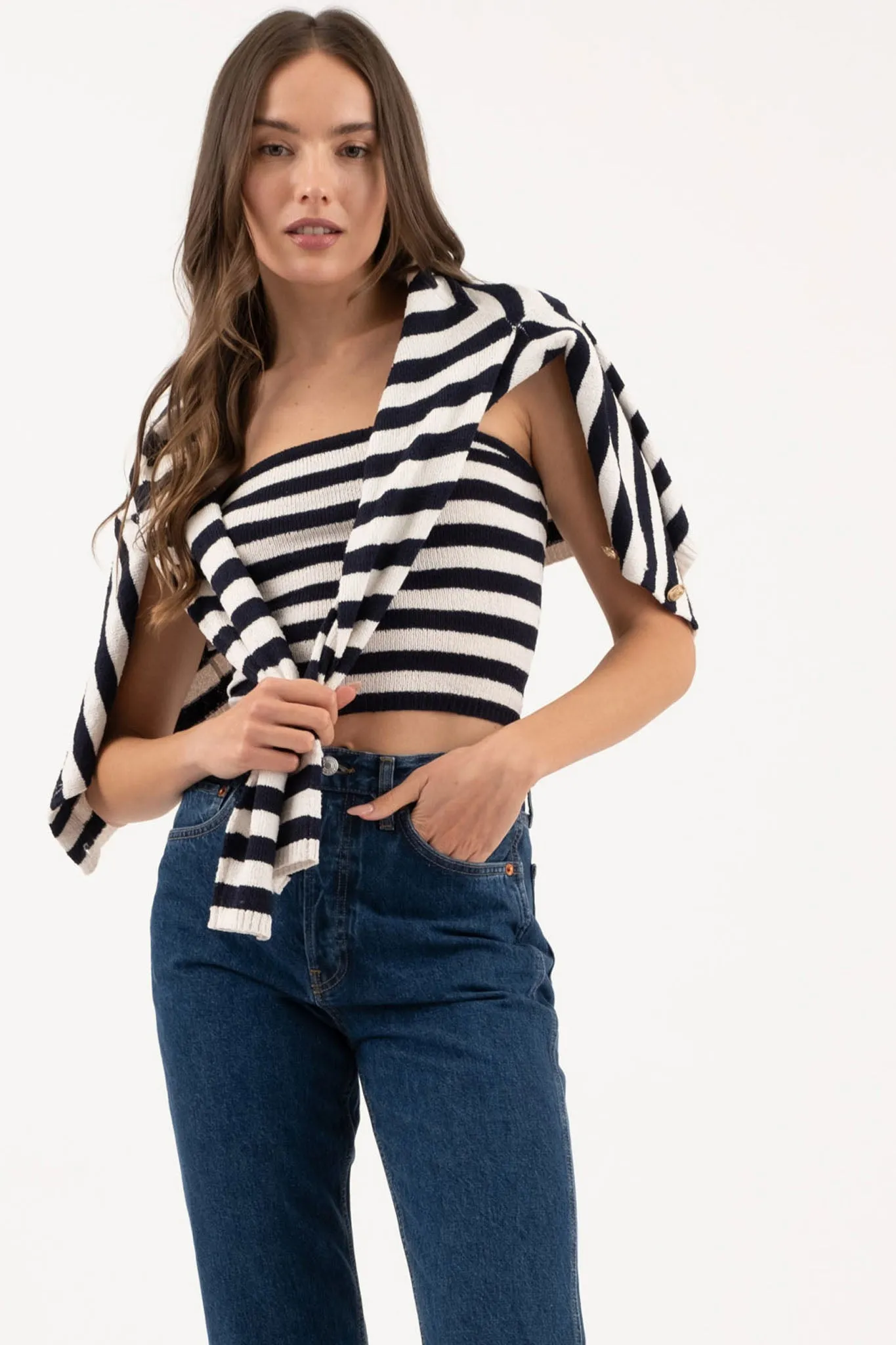 STRIPE STRAPLESS SWEATER KNIT TUBE TOP sold by Blu Pepper