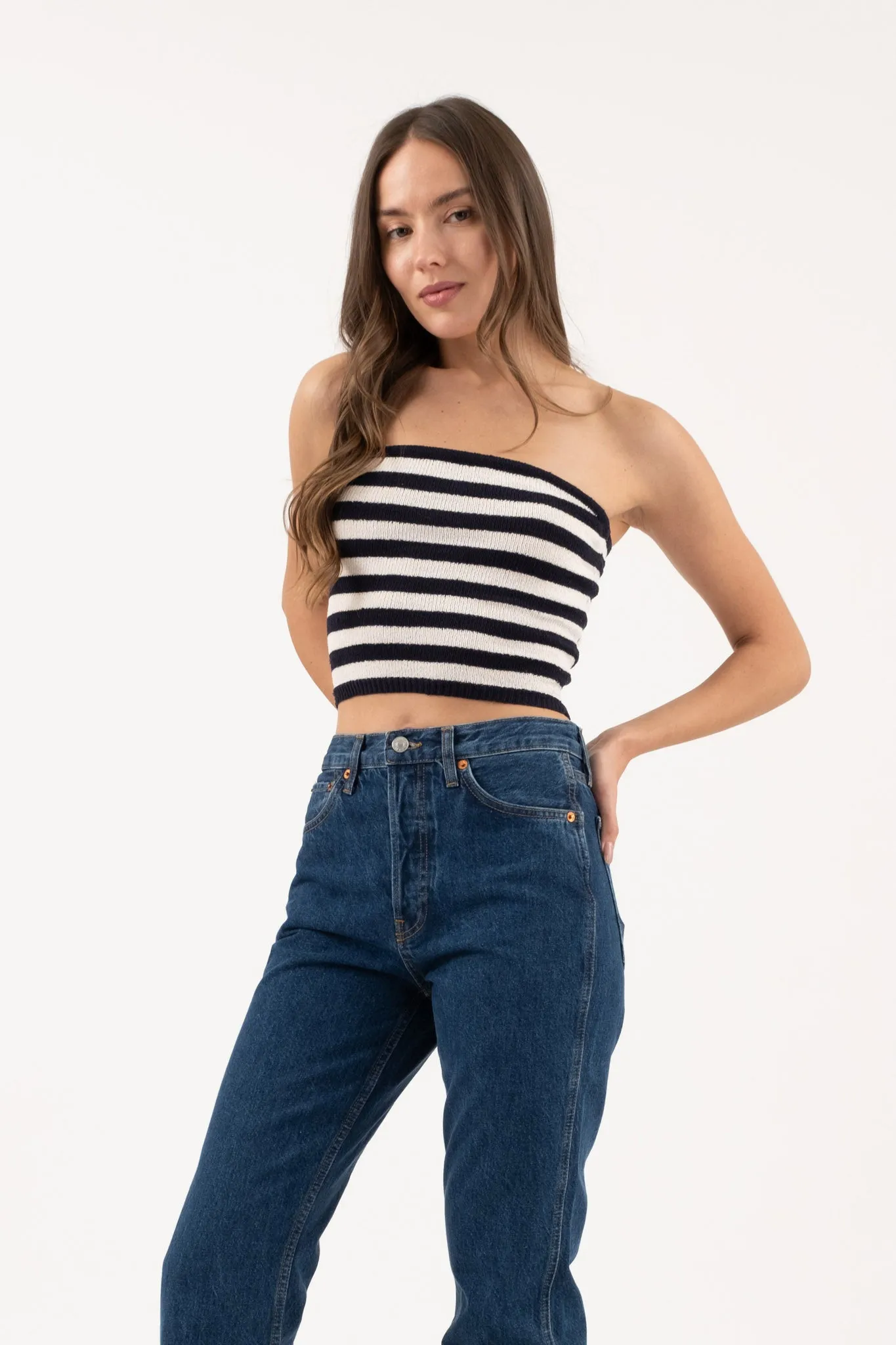 STRIPE STRAPLESS SWEATER KNIT TUBE TOP sold by Blu Pepper product image thumbnail 3