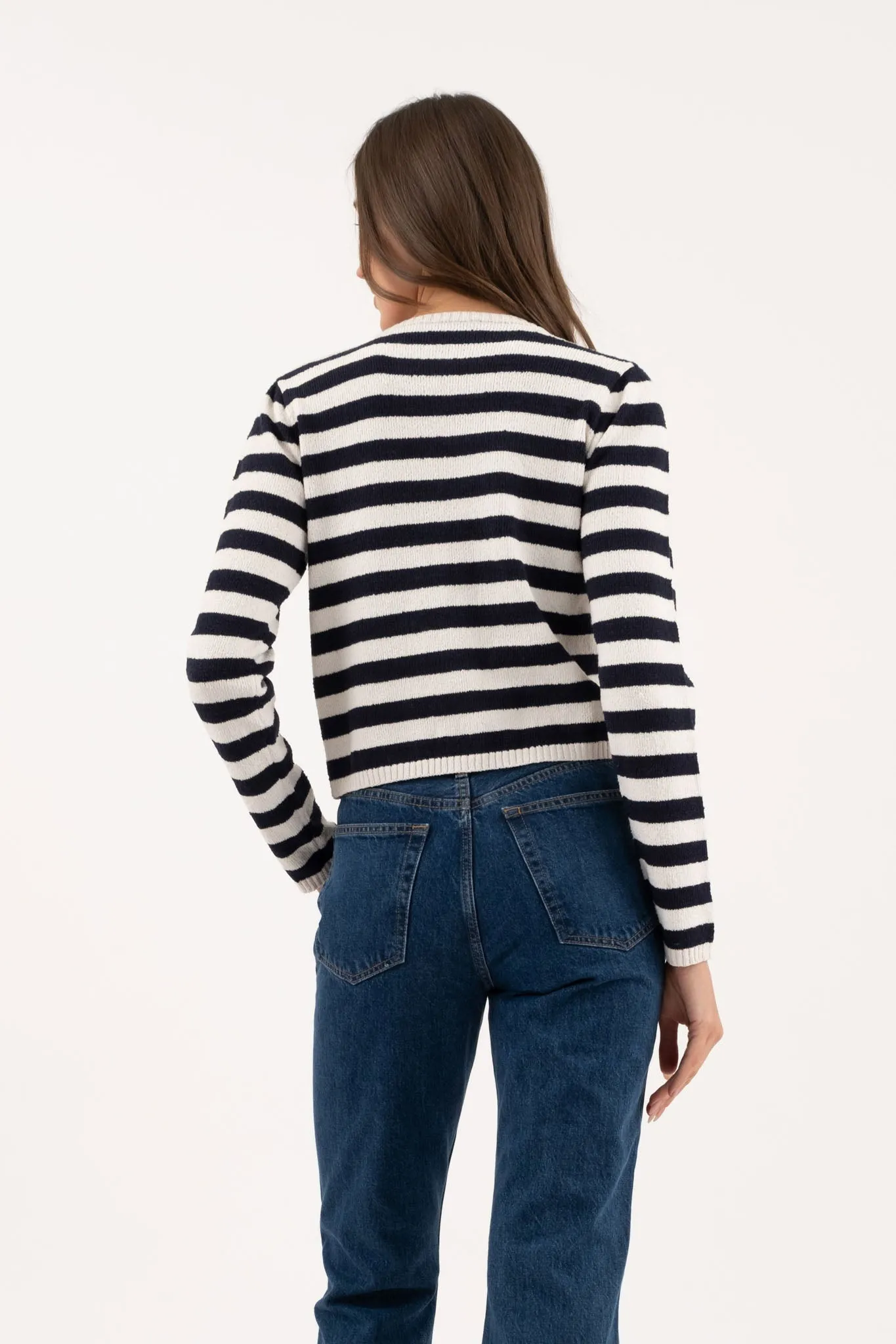 STRIPE ROUND NECK BUTTON DOWN CARDIGAN SWEATER sold by Blu Pepper product image thumbnail 2