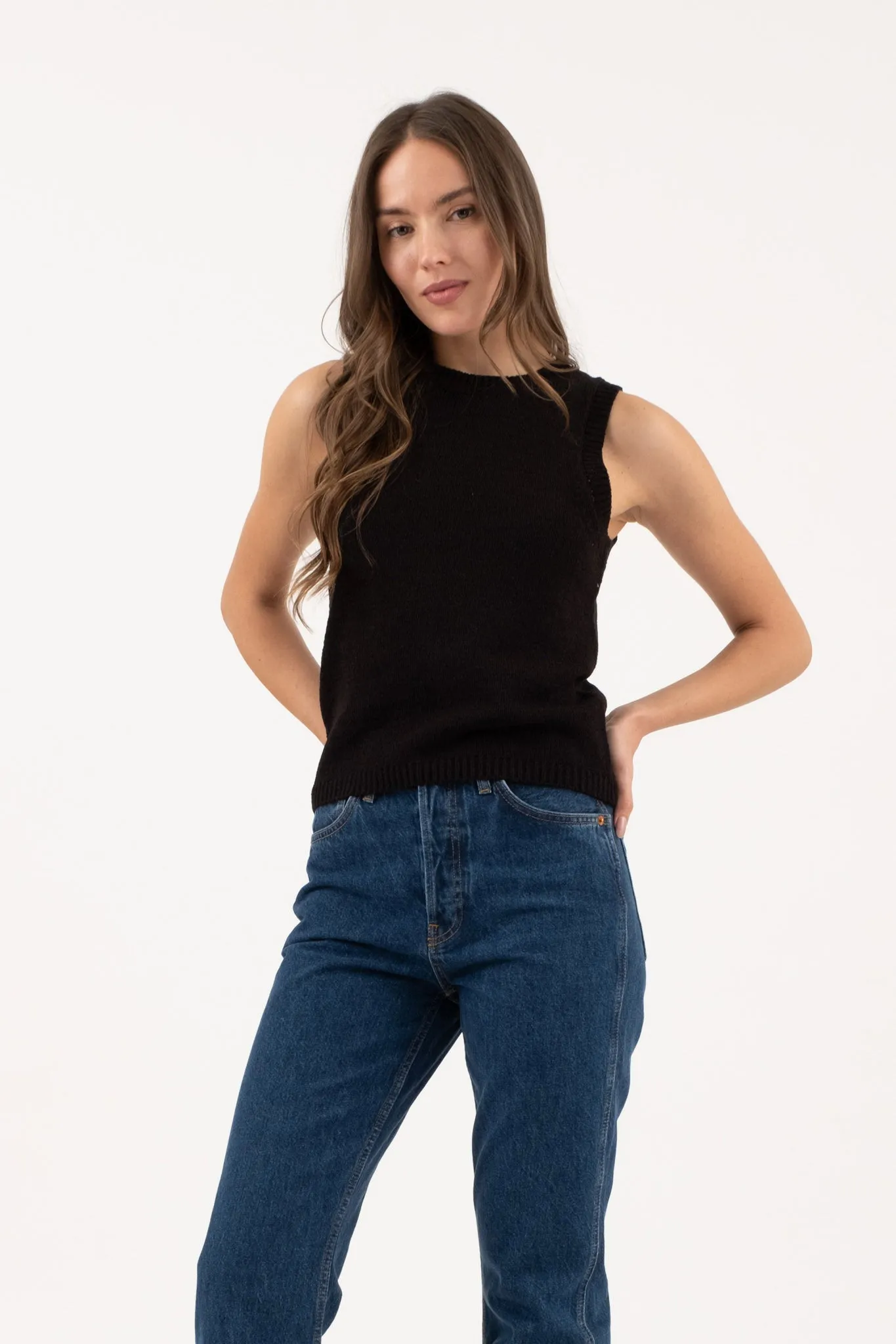 CREW NECK SLEEVELESS KNIT PULLOVER SWEATER sold by Blu Pepper product image thumbnail 3