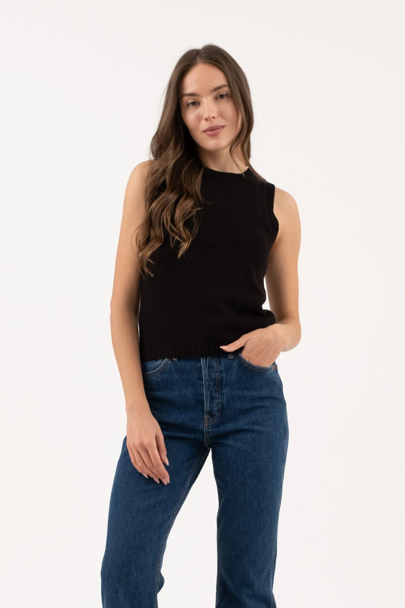 CREW NECK SLEEVELESS KNIT PULLOVER SWEATER sold by Blu Pepper product image thumbnail 4