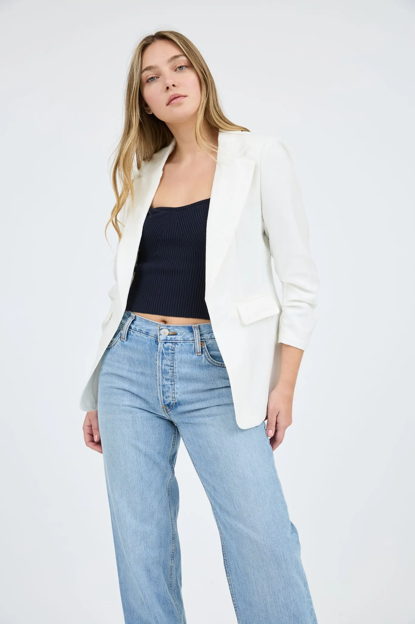 NOTCH COLLAR 3/4 SLEEVE BLAZER sold by Blu Pepper product image thumbnail 3