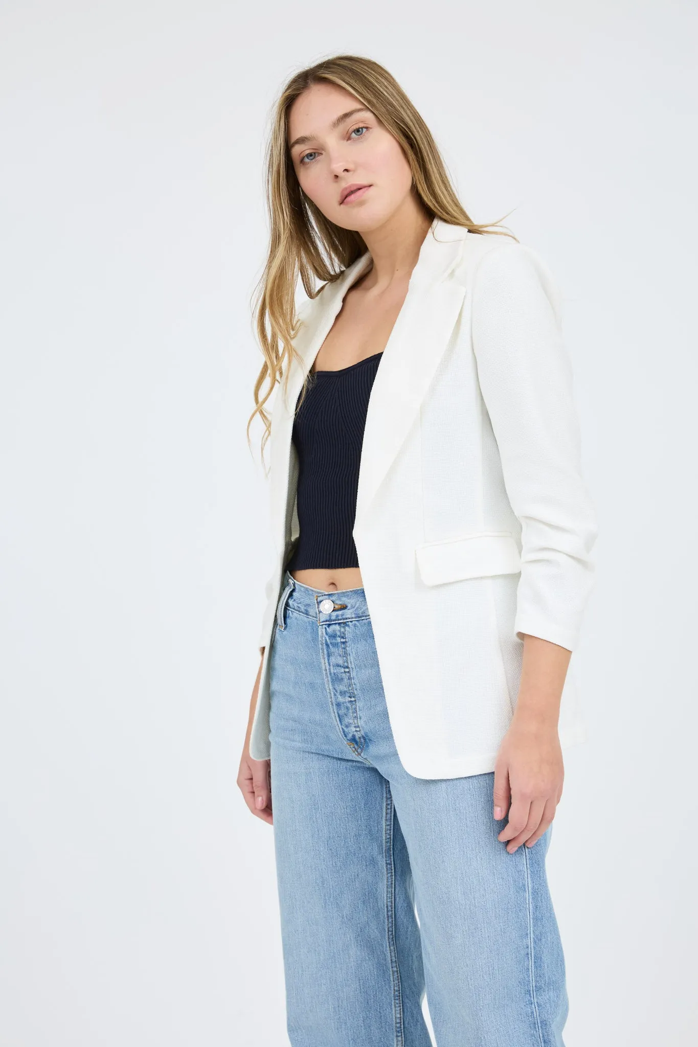 NOTCH COLLAR 3/4 SLEEVE BLAZER sold by Blu Pepper product image thumbnail 4
