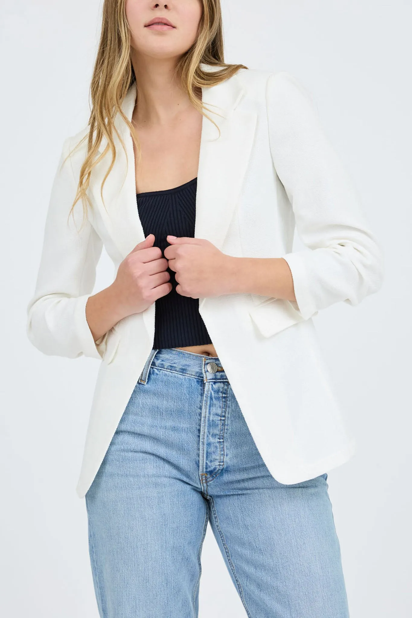 NOTCH COLLAR 3/4 SLEEVE BLAZER sold by Blu Pepper