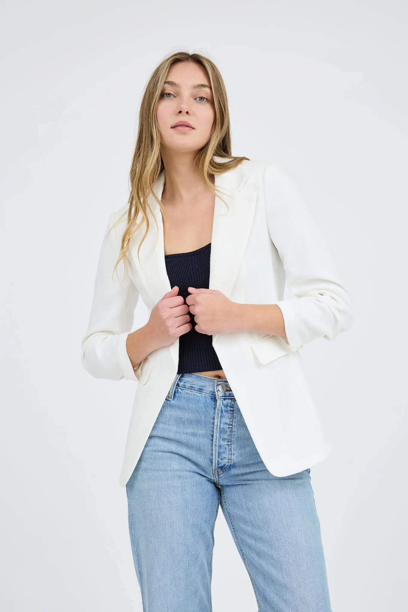 NOTCH COLLAR 3/4 SLEEVE BLAZER sold by Blu Pepper product image thumbnail 5