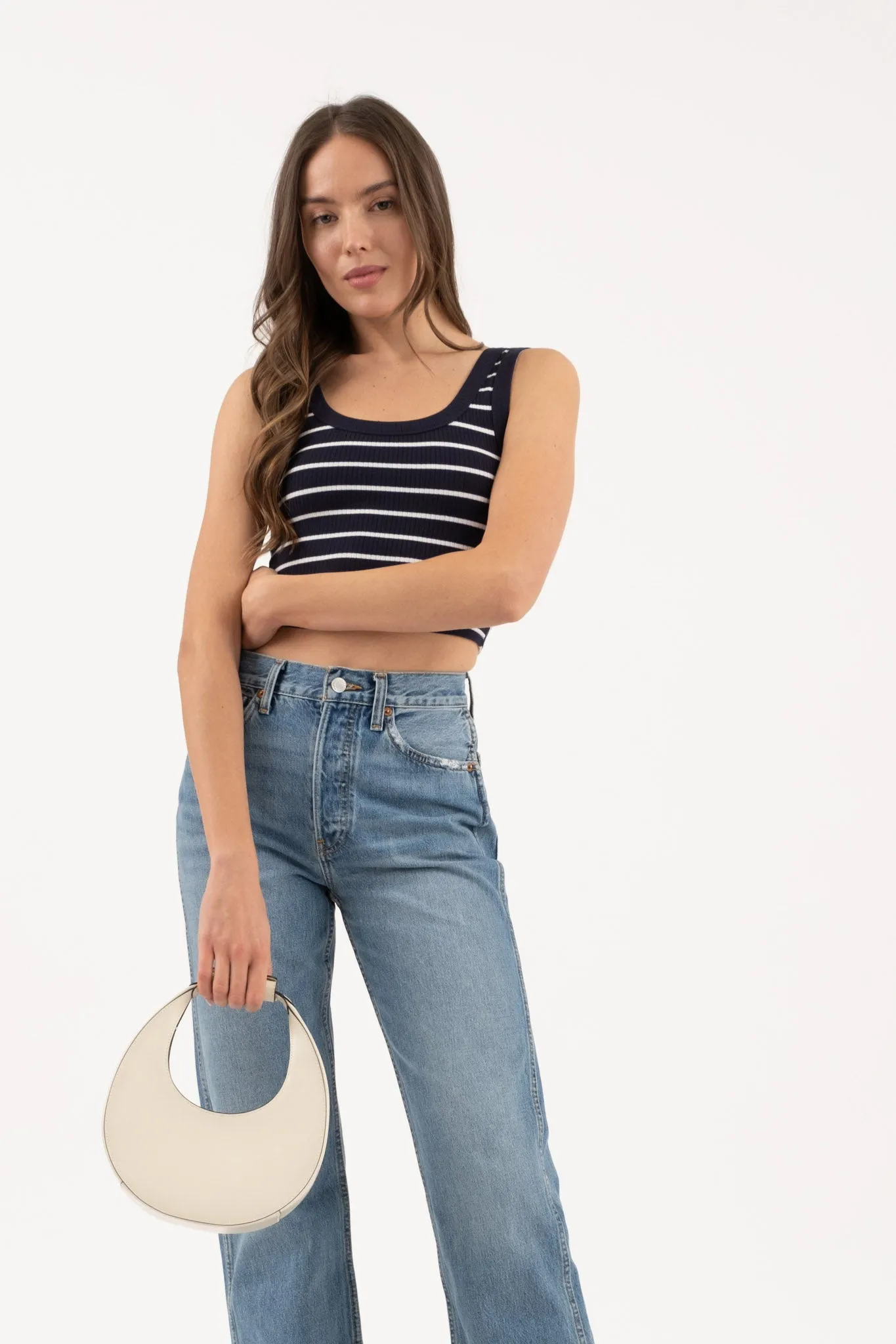 STRIPE SLEEVELESS KNIT CROP TANK TOP sold by Blu Pepper product image thumbnail 3