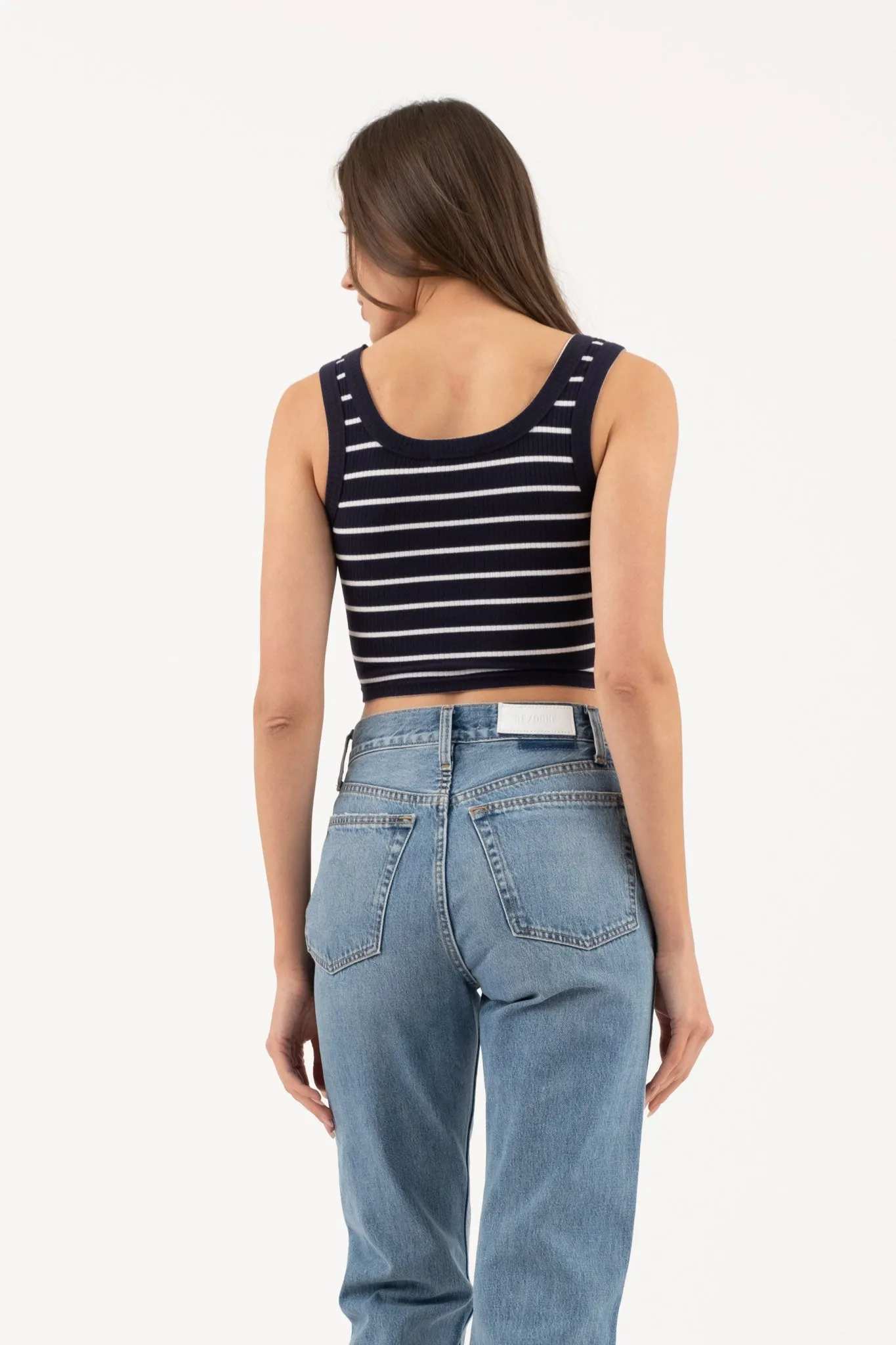 STRIPE SLEEVELESS KNIT CROP TANK TOP sold by Blu Pepper product image thumbnail 2