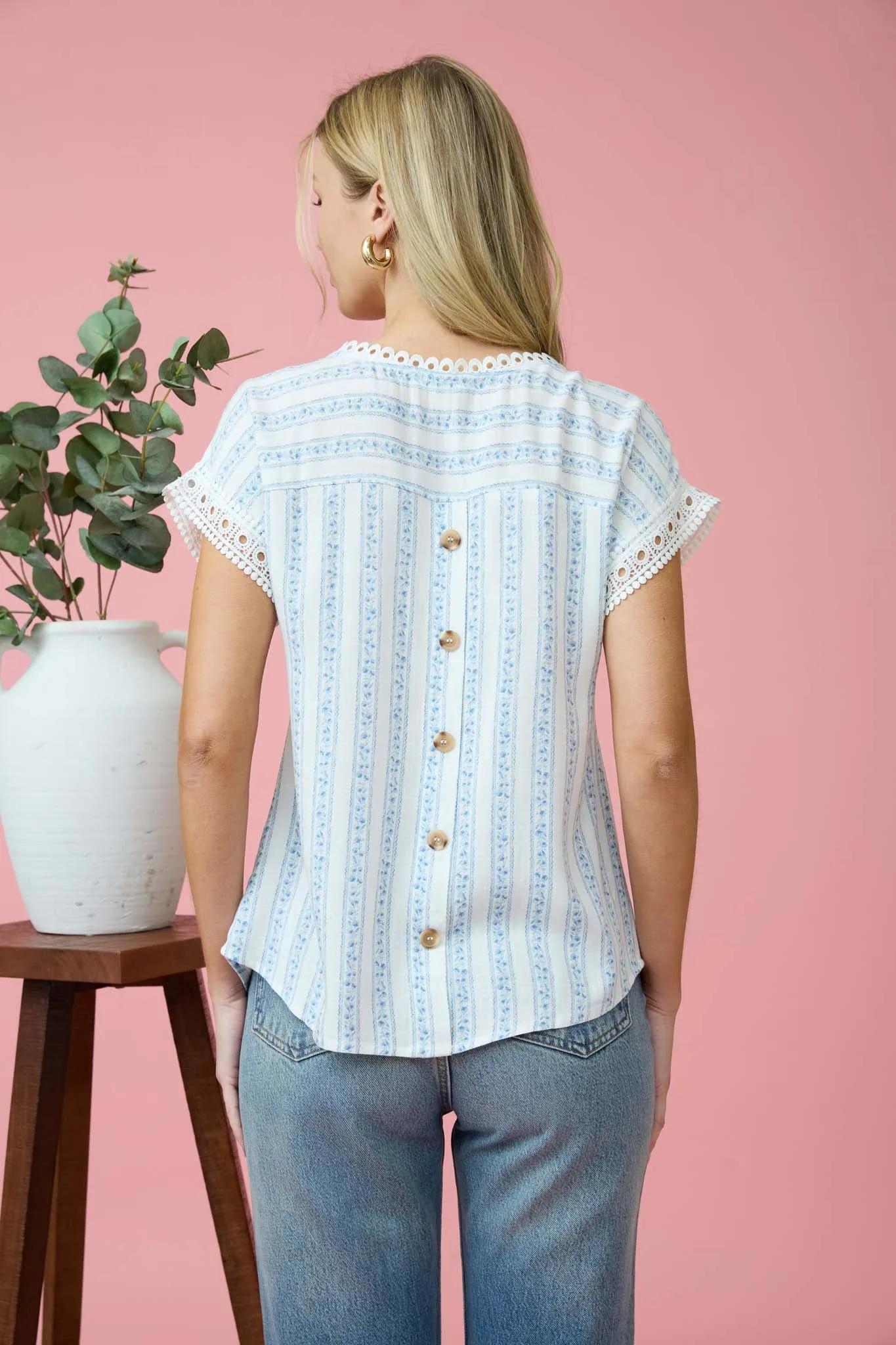 STRIPE FLORAL PATTERN BATWING SHORT SLEEVE TOP sold by Blu Pepper product image thumbnail 2