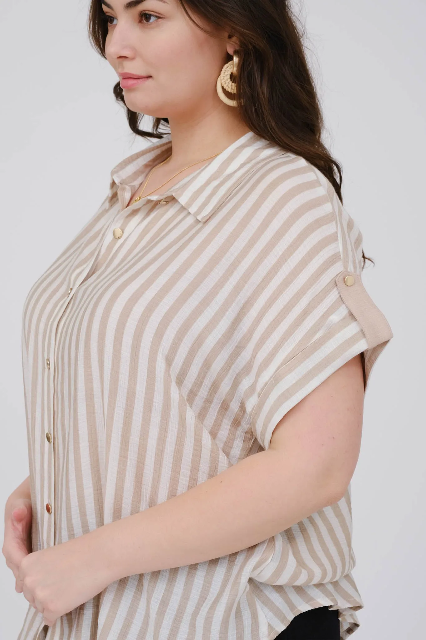 PLUS STRIPE SHORT TAB SLEEVE BUTTON DOWN SHIRT sold by Blu Pepper product image thumbnail 4