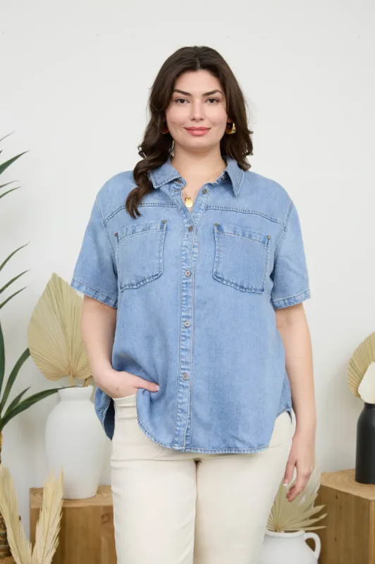 PLUS CHAMBRAY COLLARED BUTTON DOWN SHIRT sold by Blu Pepper