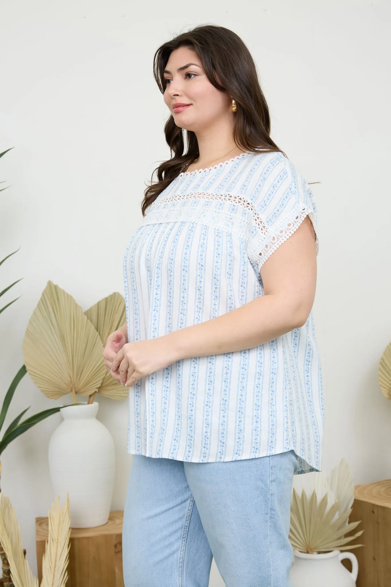 PLUS STRIPE FLORAL BATWING SHORT SLEEVE TOP sold by Blu Pepper product image thumbnail 3