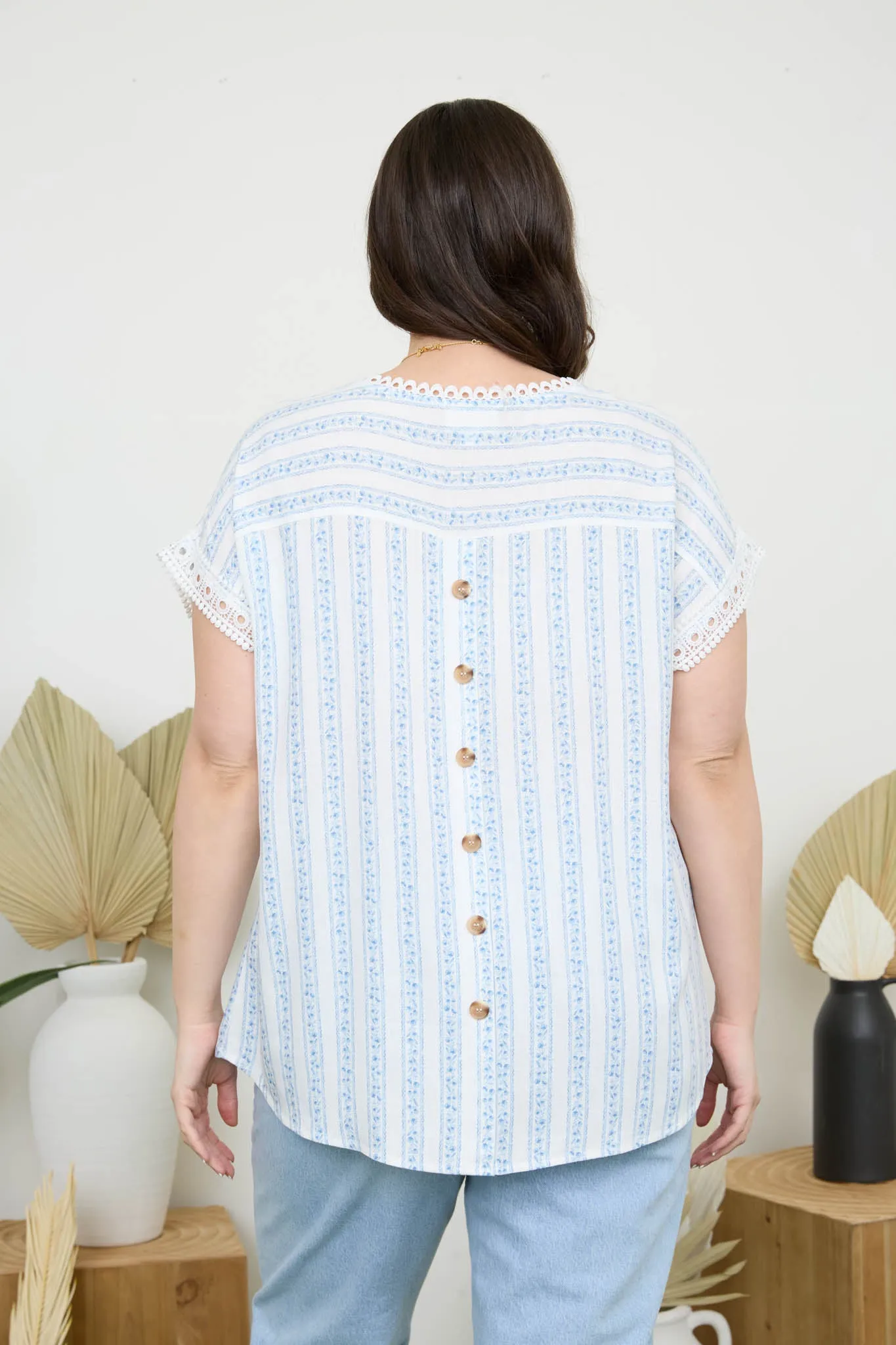 PLUS STRIPE FLORAL BATWING SHORT SLEEVE TOP sold by Blu Pepper product image thumbnail 2