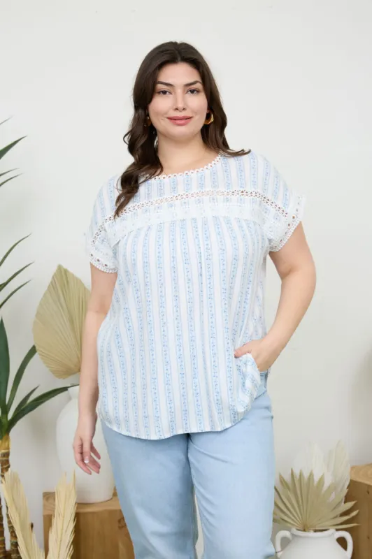 PLUS STRIPE FLORAL BATWING SHORT SLEEVE TOP sold by Blu Pepper