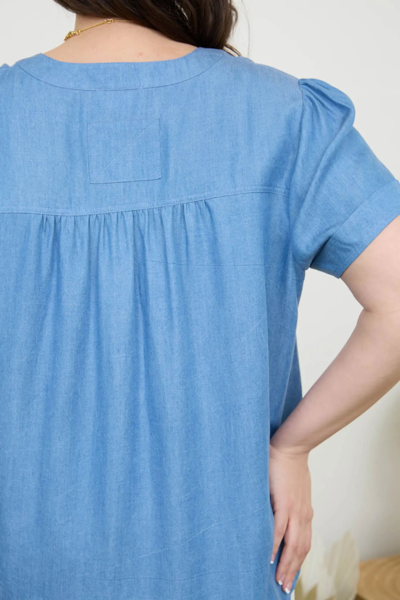 PLUS CHAMBRAY HALF BUTTON YOKE DETAIL BLOUSE (PRE-ORDER) sold by Blu Pepper product image thumbnail 4