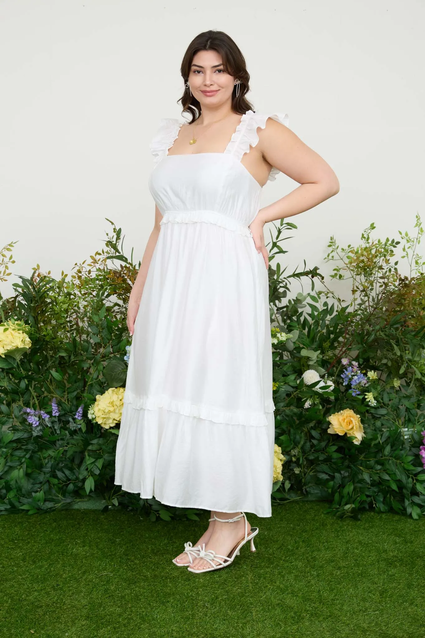 PLUS RUFFLE DETAIL EMPIRE WAIST MIDI DRESS sold by Blu Pepper product image thumbnail 3