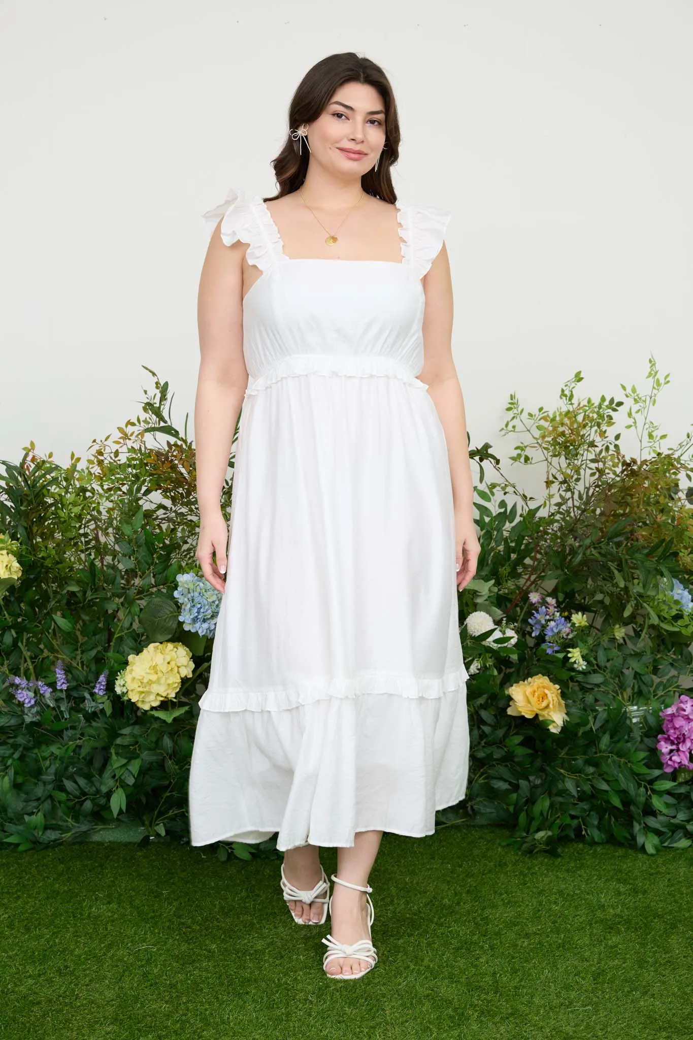 PLUS RUFFLE DETAIL EMPIRE WAIST MIDI DRESS sold by Blu Pepper product image thumbnail 4