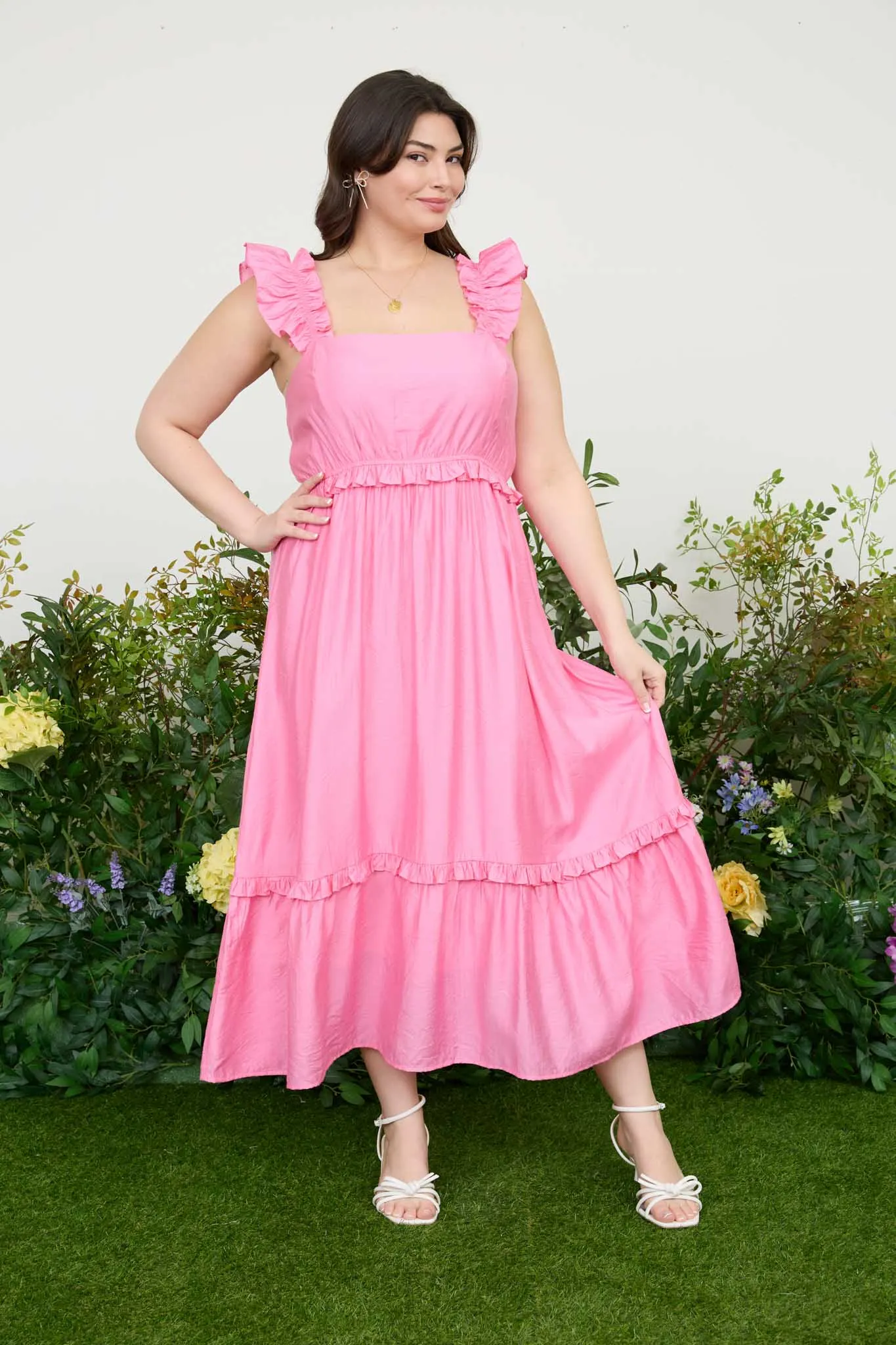 PLUS RUFFLE DETAIL EMPIRE WAIST MIDI DRESS sold by Blu Pepper product image thumbnail 5